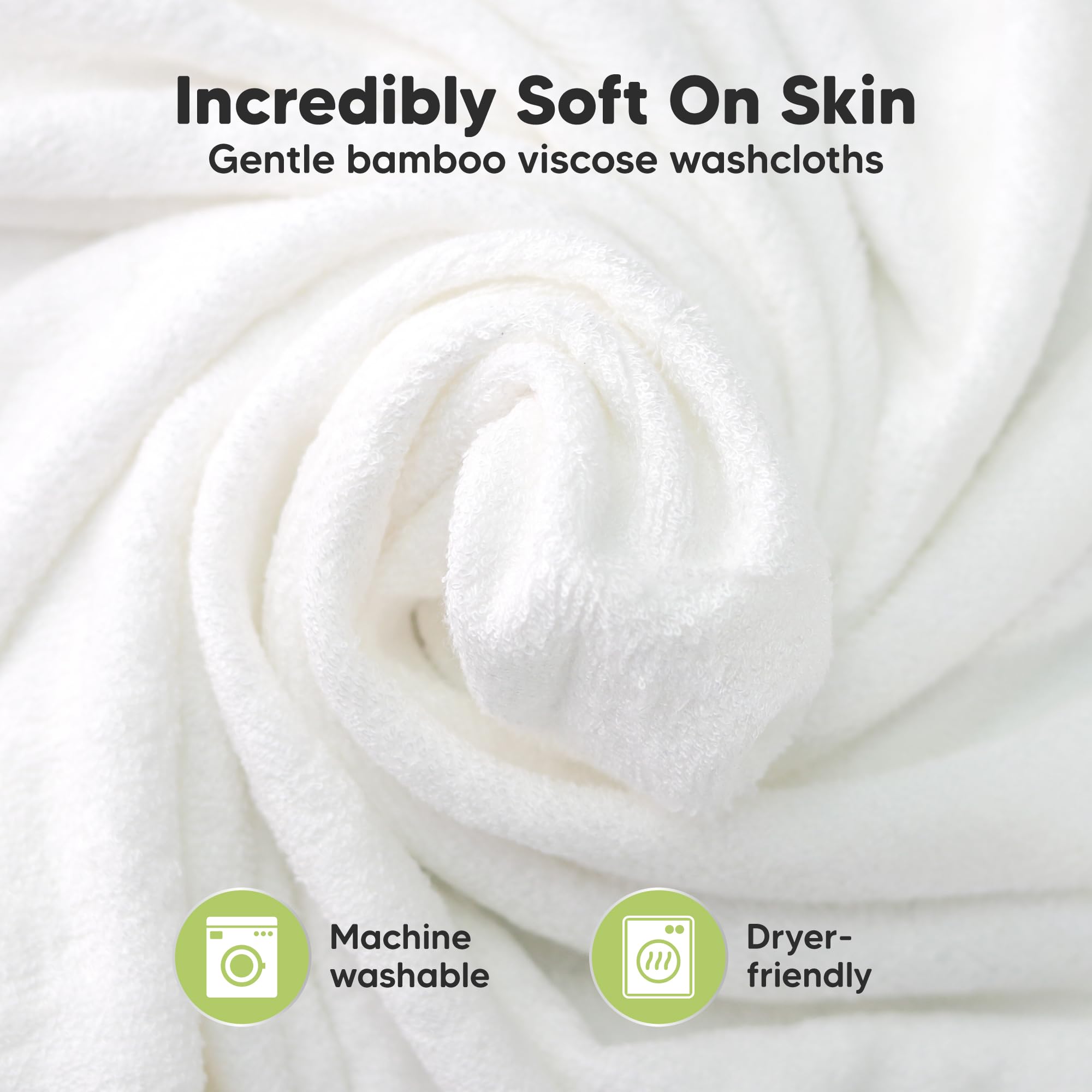 6-Pack Soft Baby Washcloths, Viscose from Bamboo - Kids, Newborn Bath Towels, Infant Shower, Toddler Reusable Face Towel, Gentle on Skin, Face Wash Cloths for Babies, 10x10 (White)