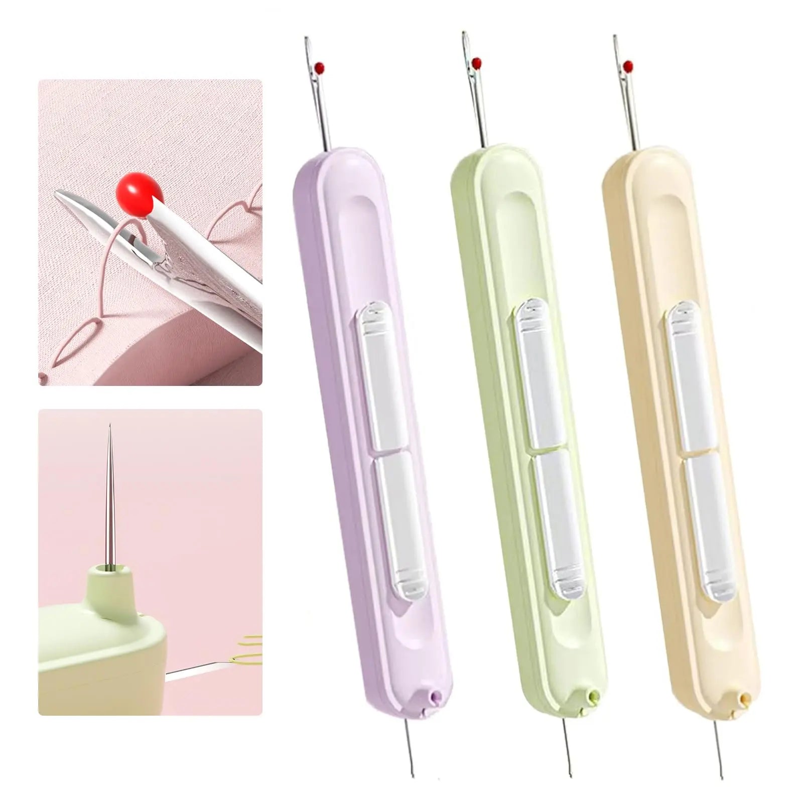 Needle Threaders, 3PCS 2 in 1 Needle Threader Seam Ripper for Hand Stitching, Upgraded Automatic Needle Threader with Stretchable Thread Insertion Needles, Sewing Supplies, Sewing Stitch Remover Tool