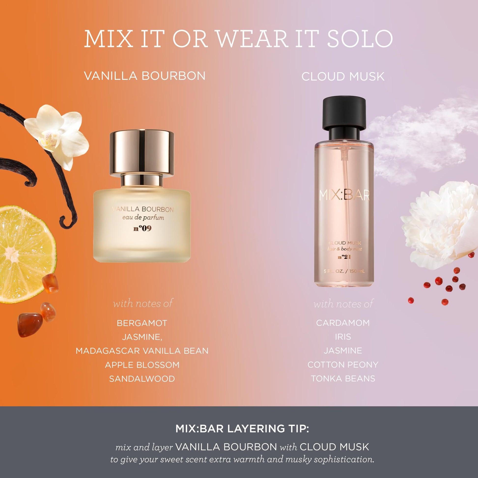 MIX:BAR Perfume for Women - Vanilla Bourbon Fragrance - Eau de Parfum Spray - Notes of Sandalwood, Vanilla Bean, Jasmin, Bergamot, 1.7oz