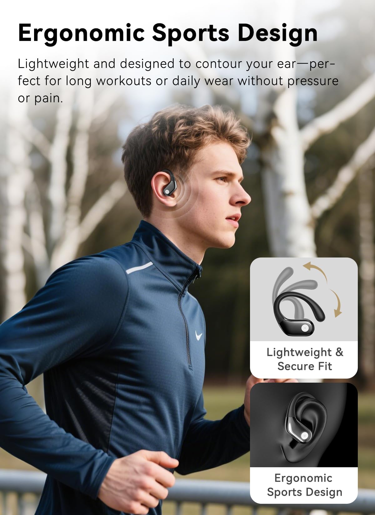 jaddsa Wireless Earbuds, ENC Noise Cancelling Sport Ear Buds with Multifunctional Touch Screen, Bluetooth 5.4 Headphones, Bass Stereo Sound, 5 EQ Over The Ear Earbuds for Sports/Workout/Gym-Black