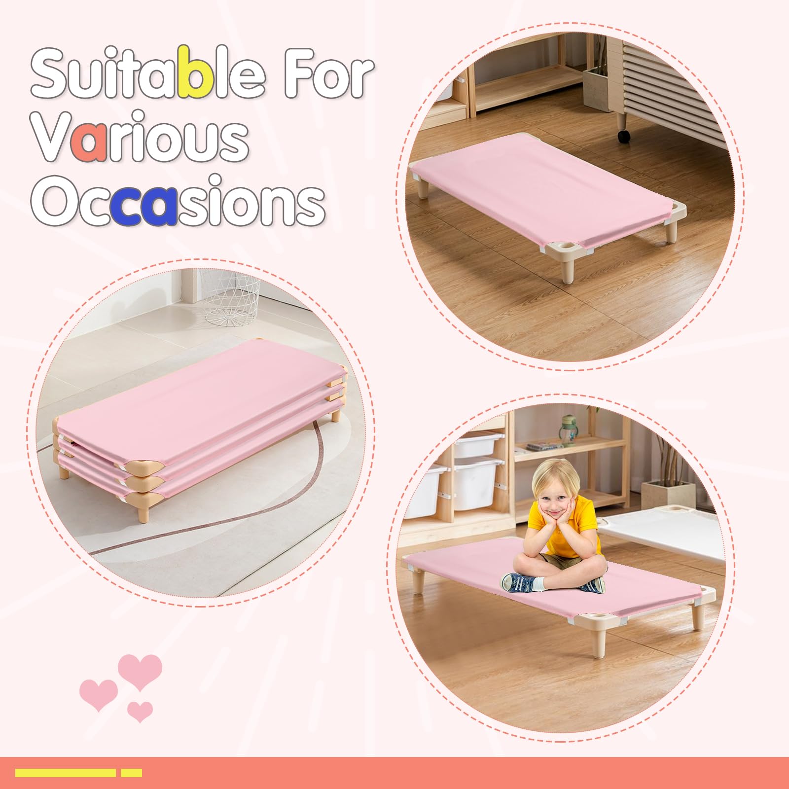 2 Pcs Cot Sheets for Daycare, 23" x 51", Pink Daycare Cot Size Sheet with Corner Elastic Loops for Child Boys Girls, Daycare Essentials for Toddler and Preschool, Breathable Microfiber