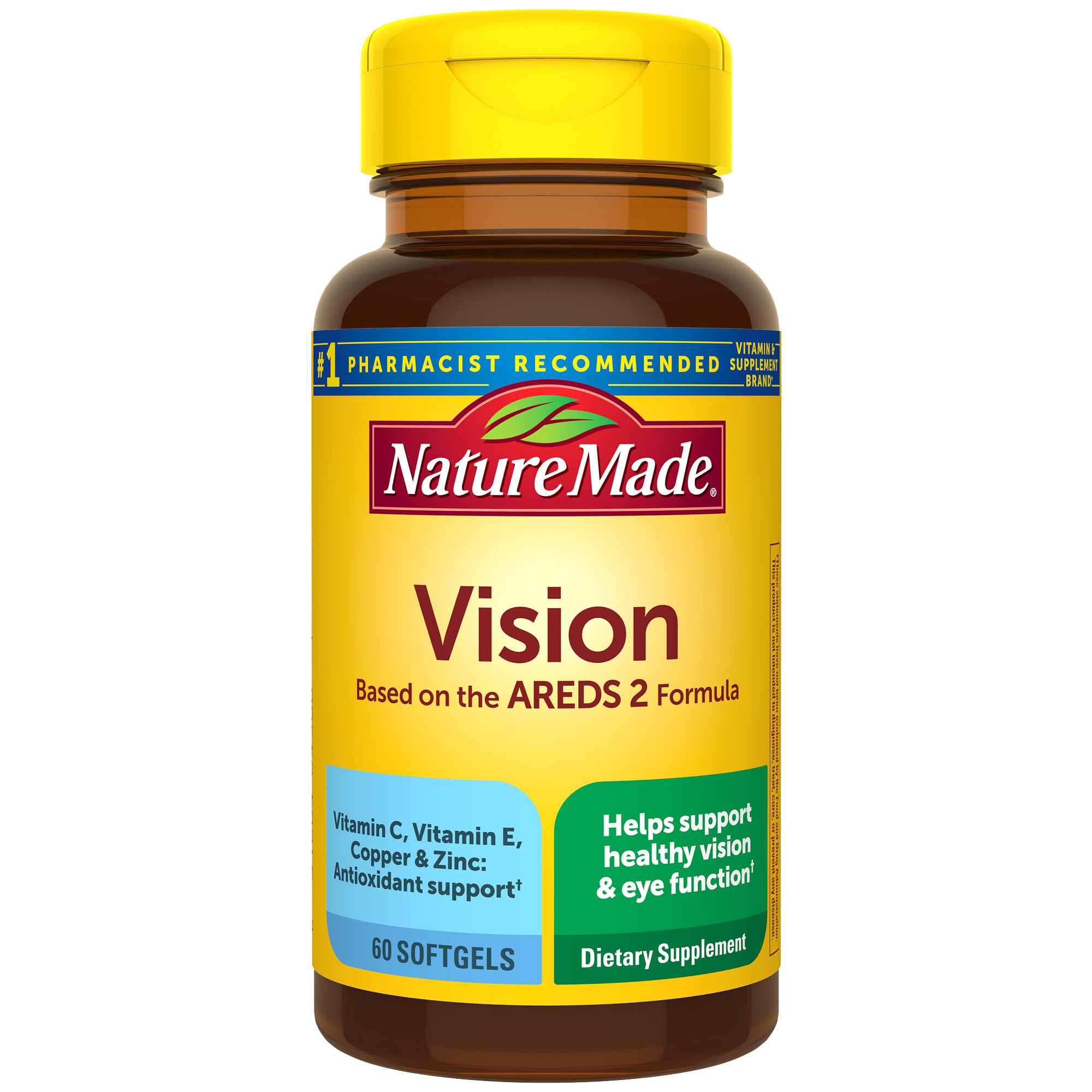 Nature Made Vision Basierend auf der AREDS 2 Formel, Augenvitamine mit Lutein & Zeaxanthin, Vitamin C, Vitamin E, Zink und Kupfer für eine gesunde Sehkraft und zur Unterstützung der Augenfunktion, 60 Softgels, Vorrat für 30 Tage