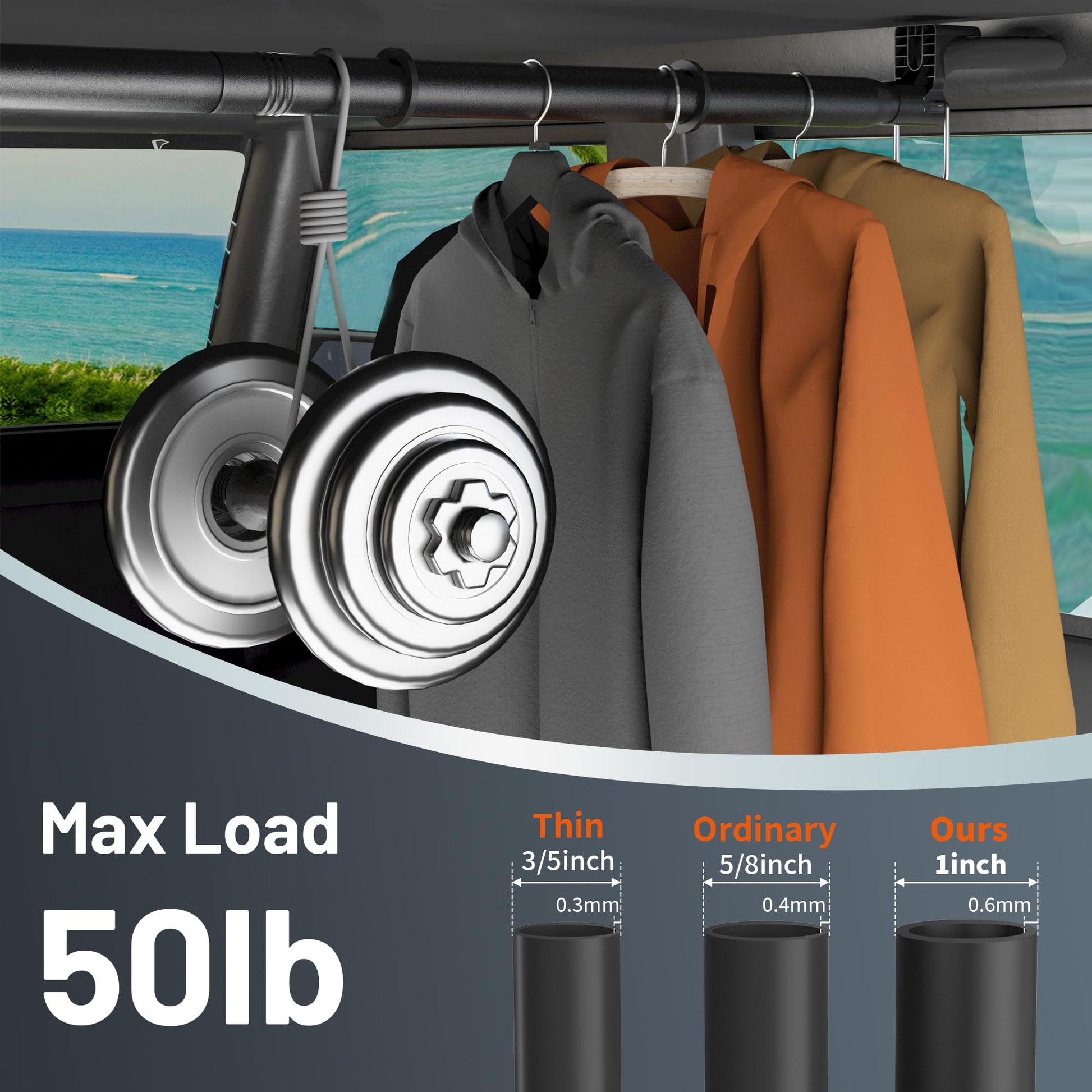 Qufiona Heavy Duty Car Clothes Hanger Bar 30-64 Inches - Wrinkle Free Telescopic Clothes Rack for Vehicles, SUV, Truck