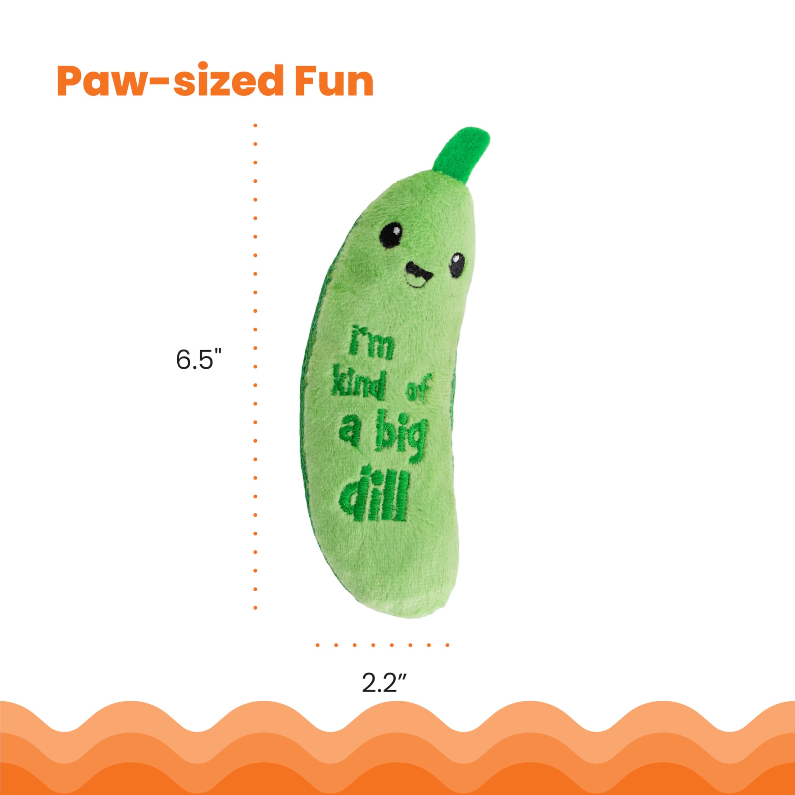 Catstages Crunchy Pickle Kicker Toy with Catnip and Dental Mesh, Pickle Shape, Plush and Crinkle Cat Toy for Kicking, Tossing, and Teeth Cleaning, Green