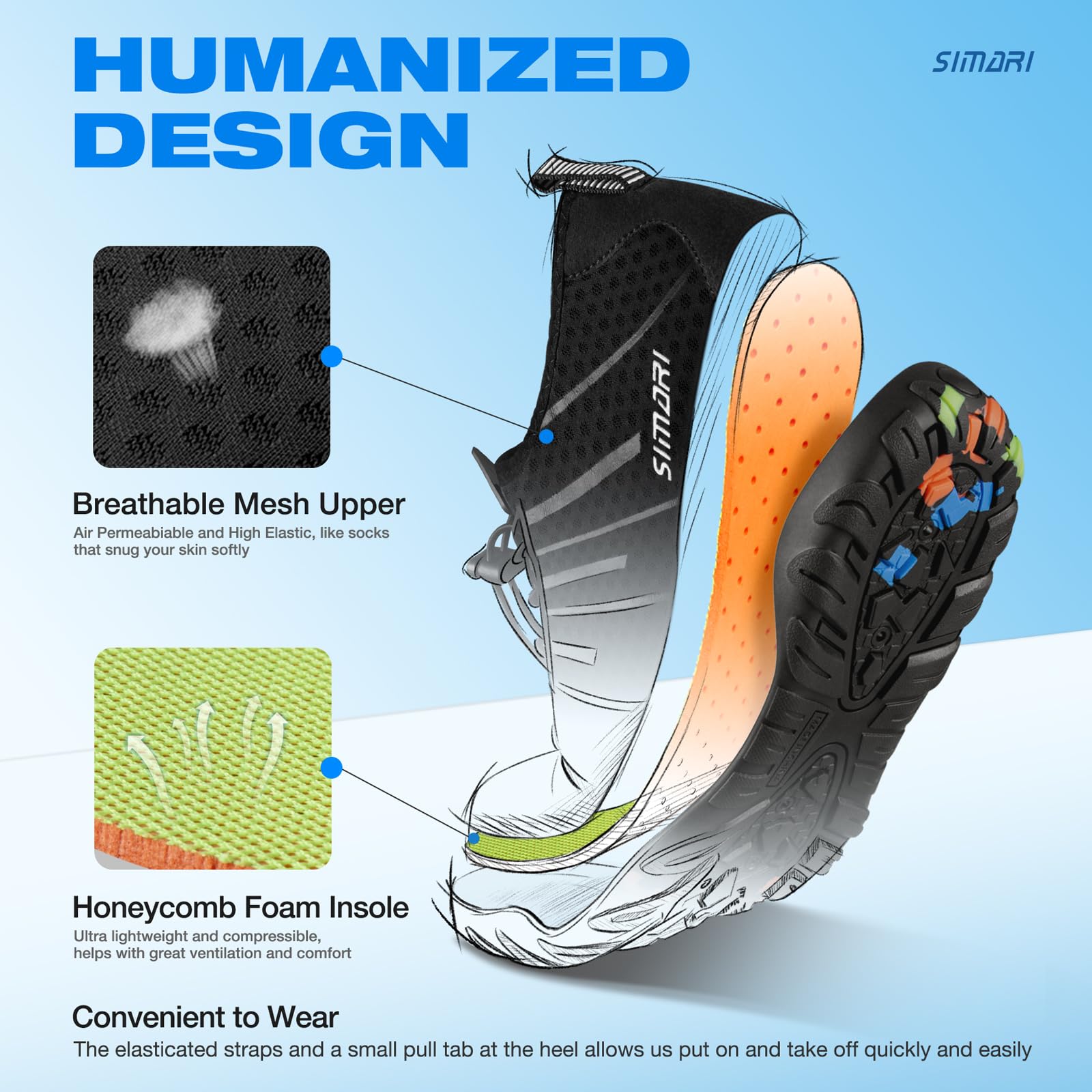 SIMARI Water Shoes for Women Men - Barefoot Quick-Dry Aqua Socks | Lightweight Swim Shoes for Surfing, Swimming, Beach Sports, Kayaking, Diving | Non-Slip Design
