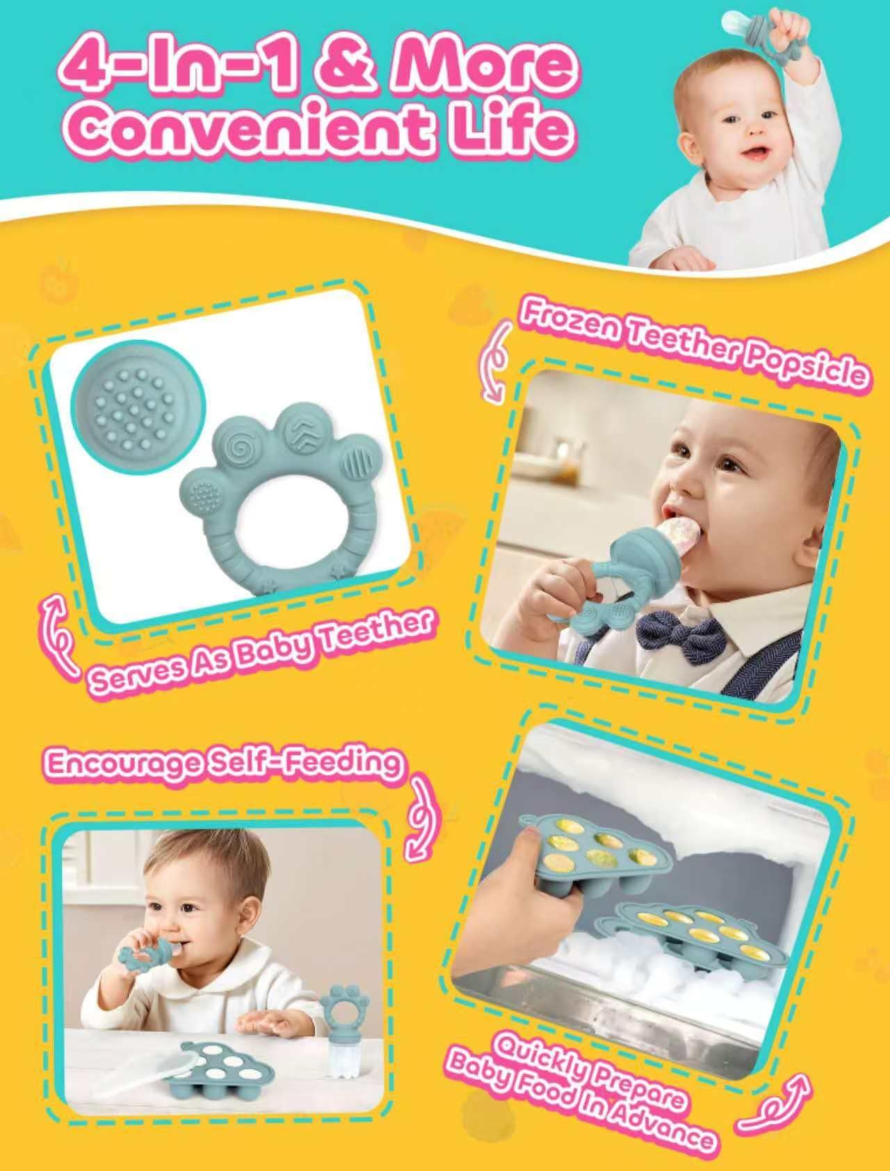 LOTBILL Baby Breastmilk Popsicle Molds & Fruit Food Feeder Pacifier, Silicone Baby Food Storage Containers, Baby Popsicle Molds Teething for Toddler Teething & Infant Self Feeding (Blue)