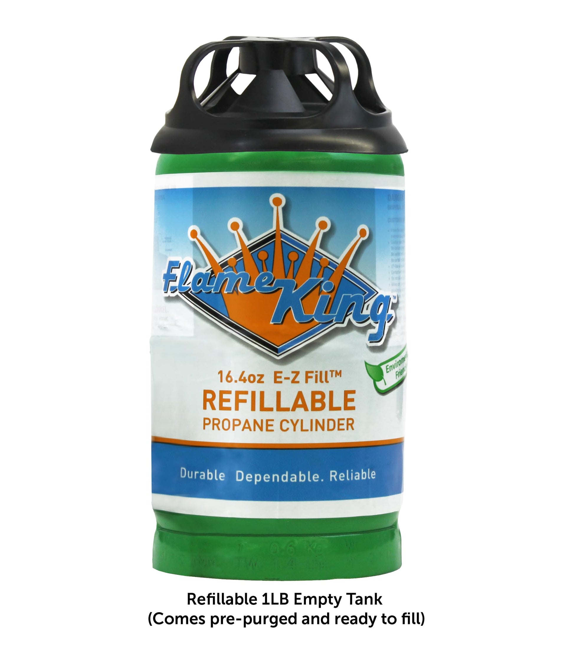 Flame King Refillable 1LB Empty Propane Cylinder Tank - Reusable - Safe and Legal Refill Option - DOT Compliant - 16.4 oz, Green