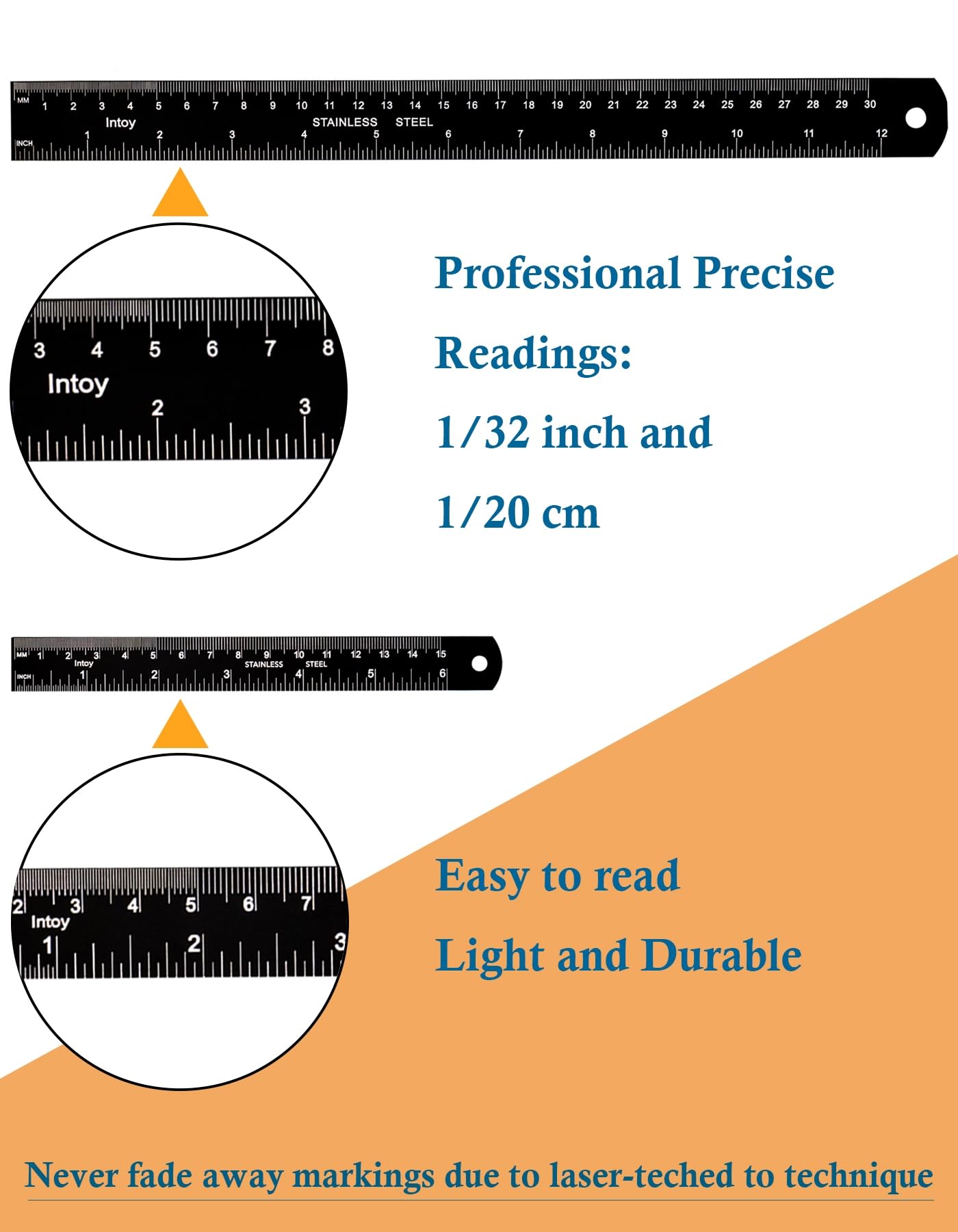Zotemo Metal Ruler Kit 12 Inch and 6 Inch, Stainless Steel Rulers with Centimeters, Millimeters, Inches and Conversion Table for Office and School, Easy to Read Metric Rule Set, 2 Pack