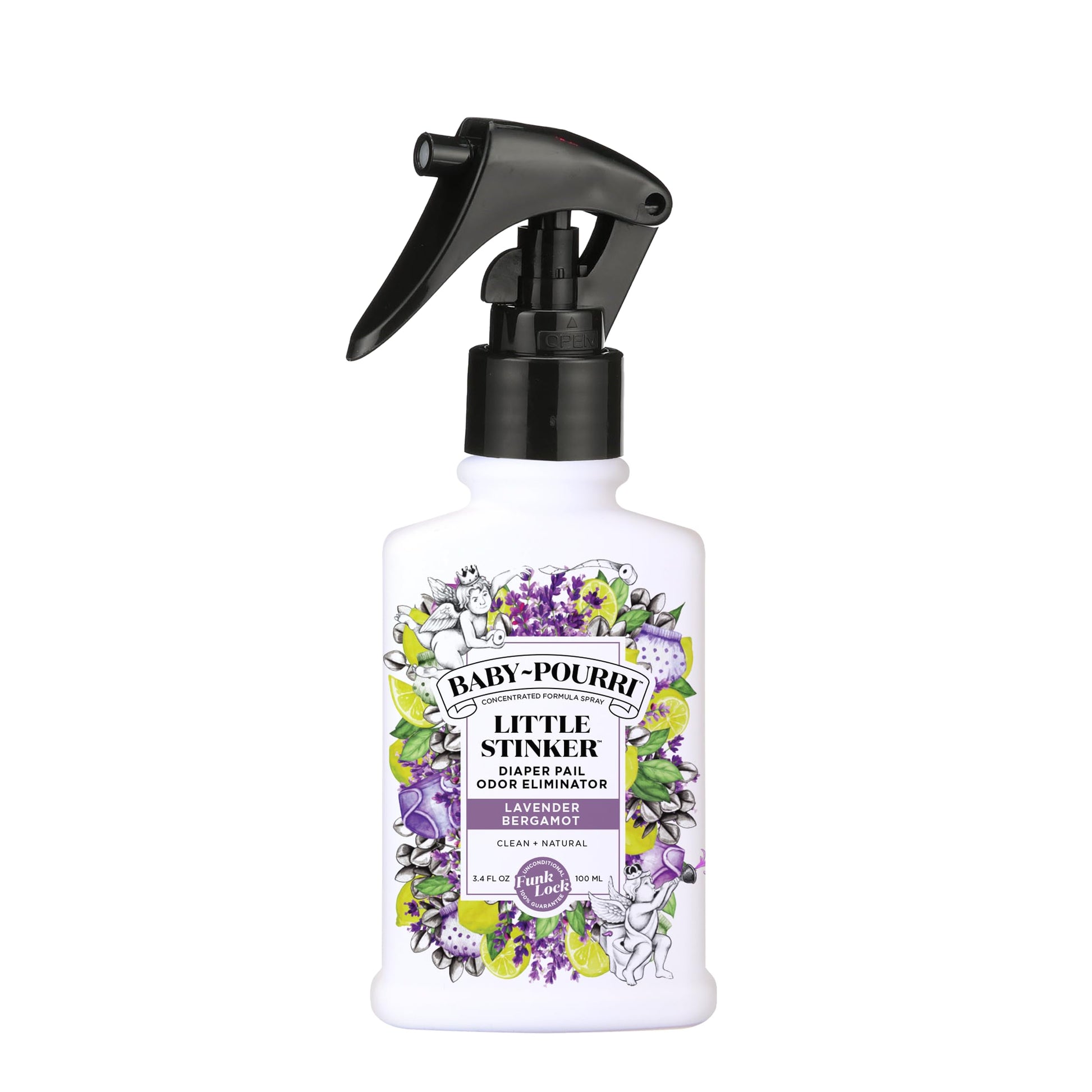 Baby-Pourri Little Stinker Diaper Pail Deodorizer Spray, 3.4 Fl Oz, Up to 150 Uses, Odor Freshener with Essential Oils, Nursery Essentials, Lavender, Bergamot, Eucalyptus & Vanilla Scent