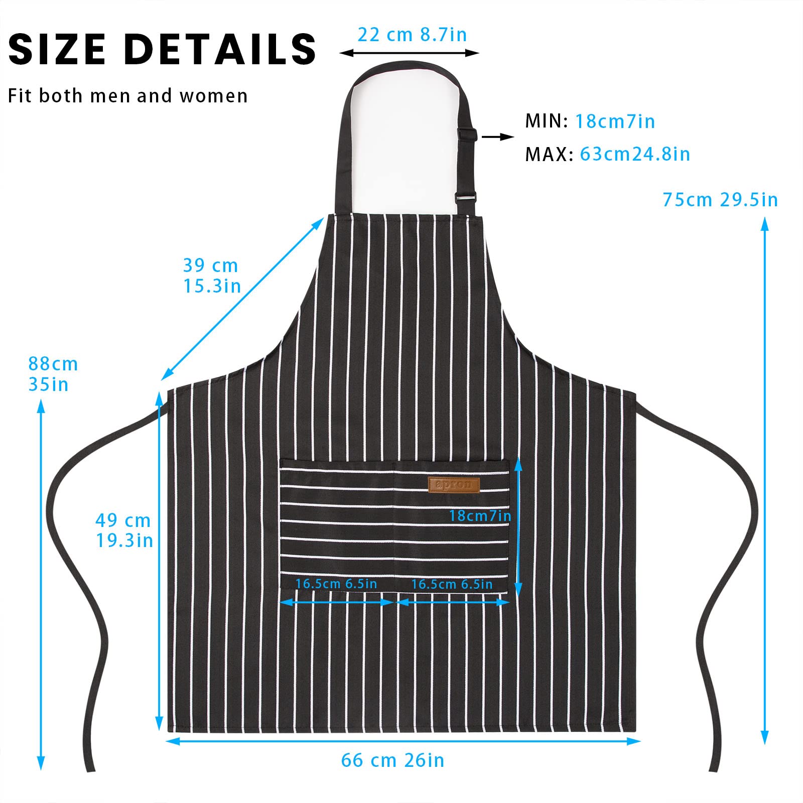 BeLuyi 2 Pack Adjustable Bib Apron with 2 Pockets Chef Cooking Kitchen Restaurant Aprons for Women Men (Black/Brown Stripes)