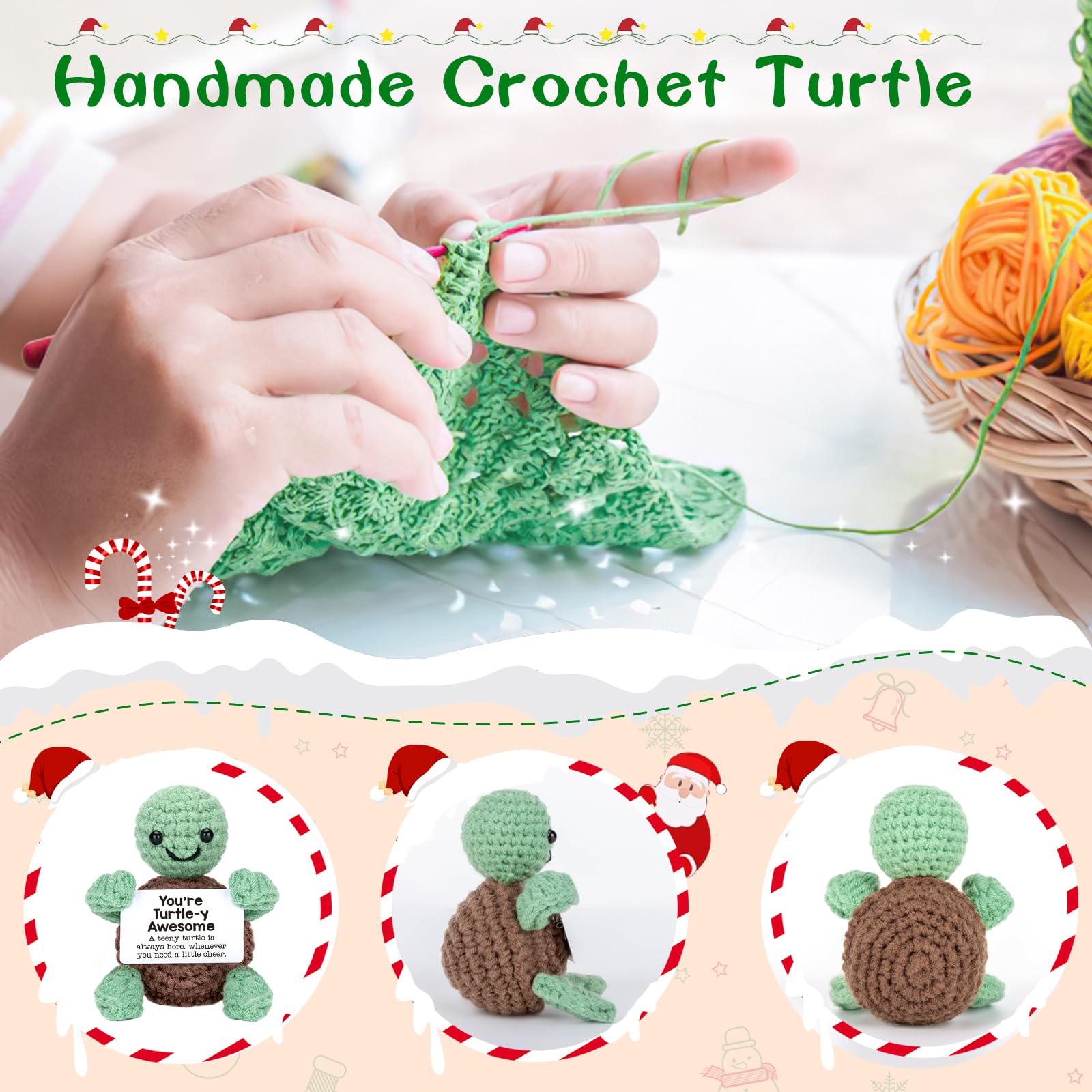 Mini Funny Turtle Birthday Gifts for Women Men Christmas, Thanksgiving Bosses Day Retirement Gift, Inspirational Small Animals Cute Stuff Things, Handmade Emotional Positive Crochet Turtle Decorations