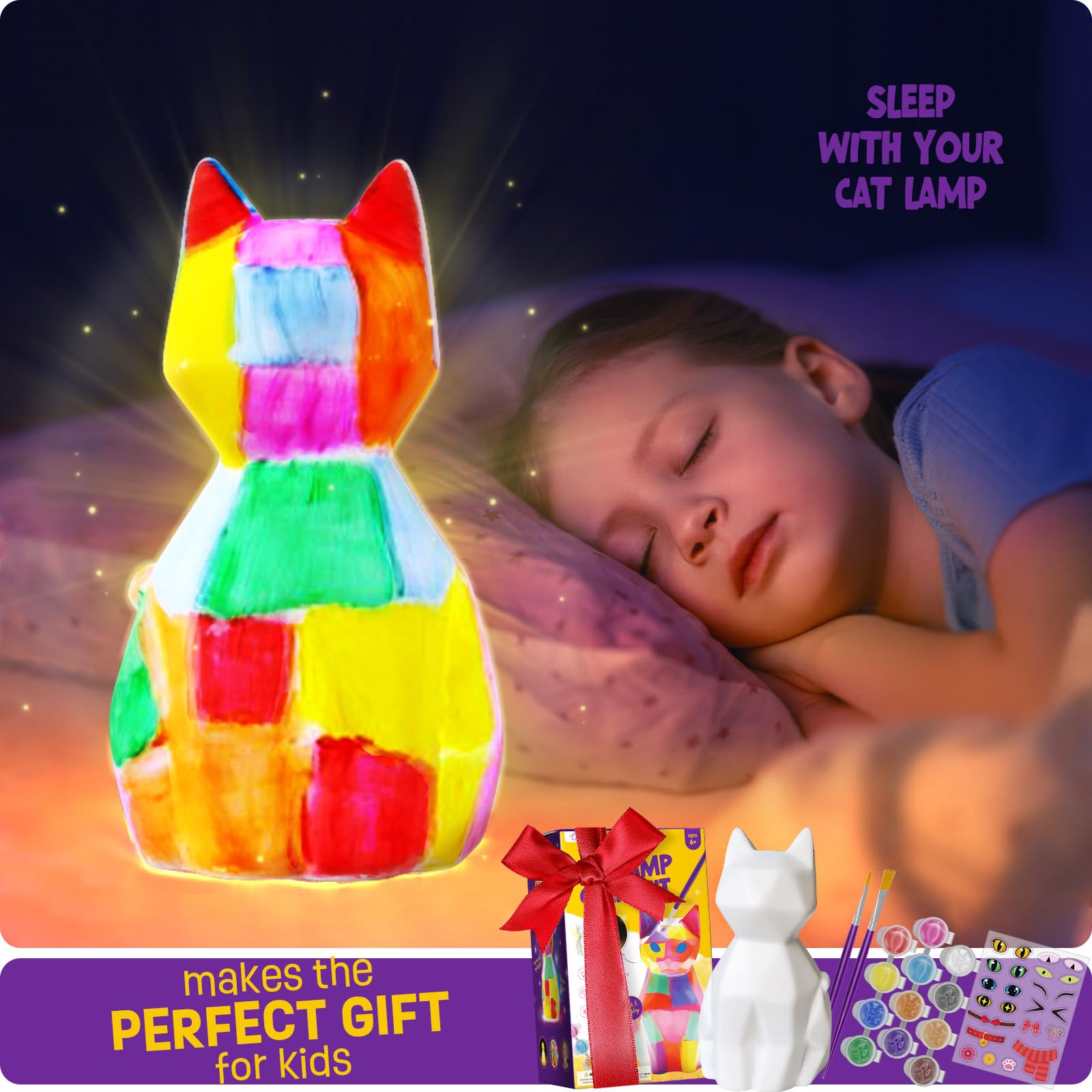 Paint Your Own Cat Lamp Kit, Arts and Crafts for Kids Ages 8-12, Art Supplies Painting kit for Kids 6-12, Cat Night Light Toys Girls Boy Birthday Gift for Kid Ages 3 4 5 6 7 8 9 10 11 12+
