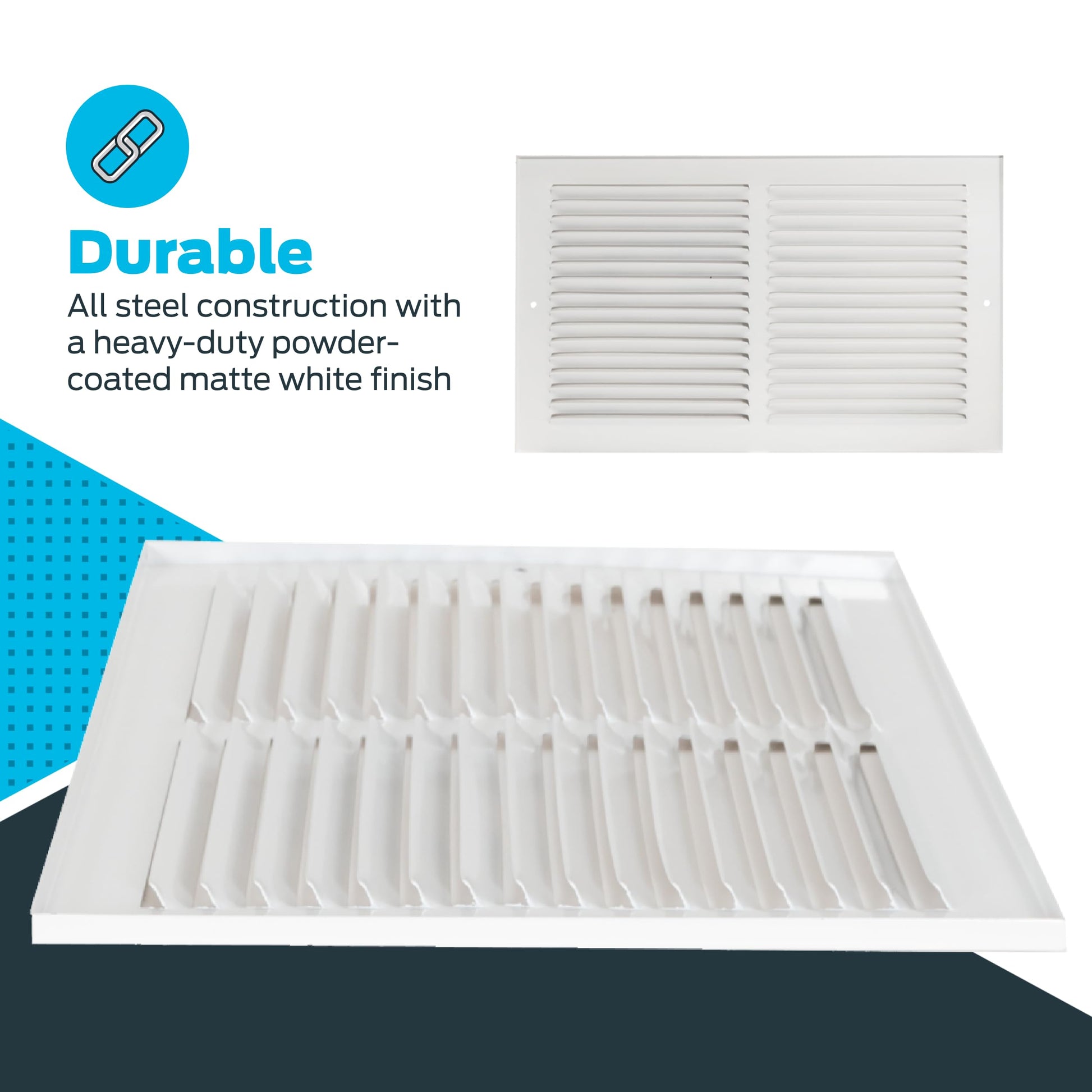 EZ-FLO 14 x 6 Inch (Duct Opening) Return Air Vent Cover for Wall or Ceiling, Solid Steel Return Air Grille, HVAC Vent Cover, White, 61628