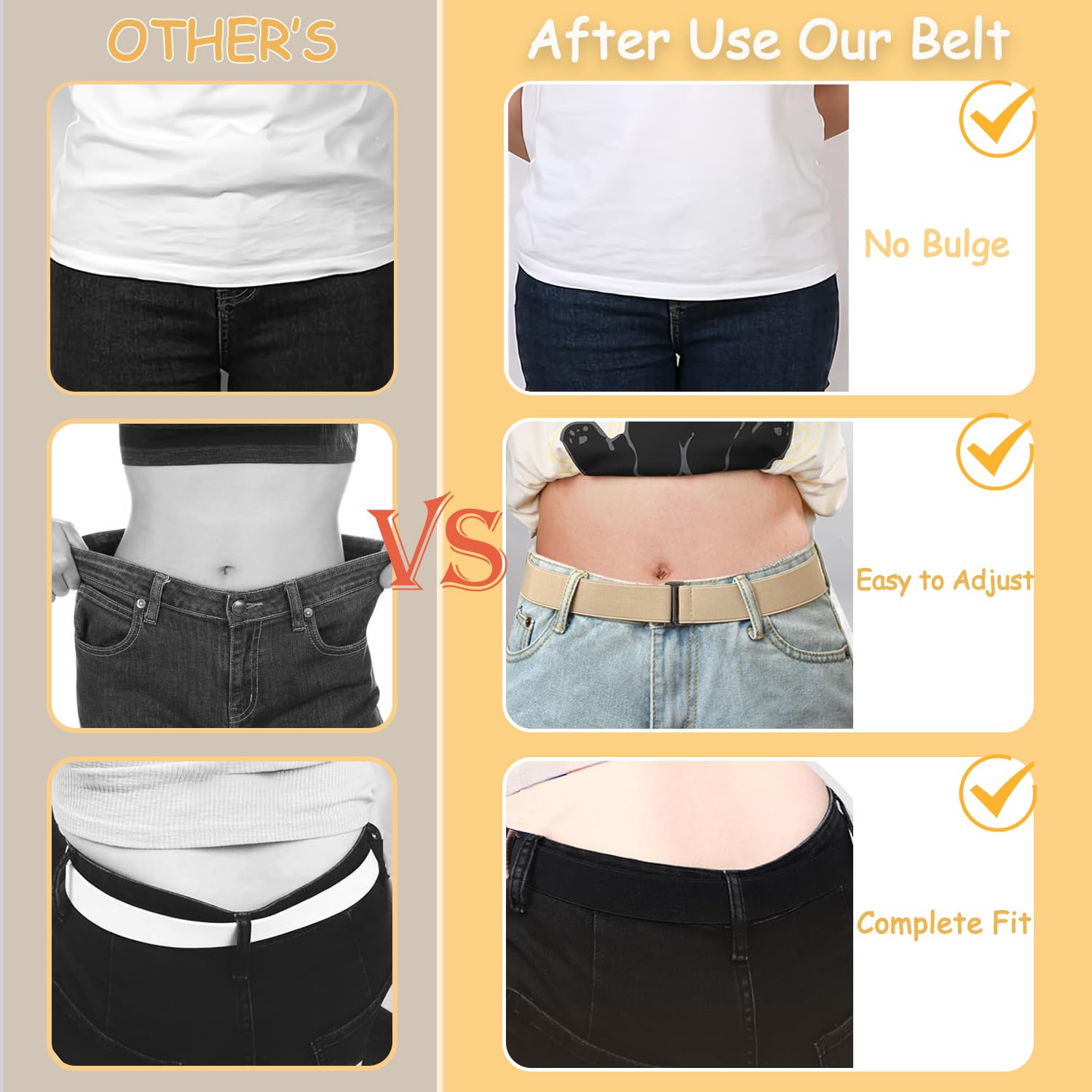 HAWOWZ 2Pcs No Show Stretch Belt for Women Invisible Elastic Belt Stretch, Adjustable Strap Belt with Flat Buckle for Jeans Pants Dresses