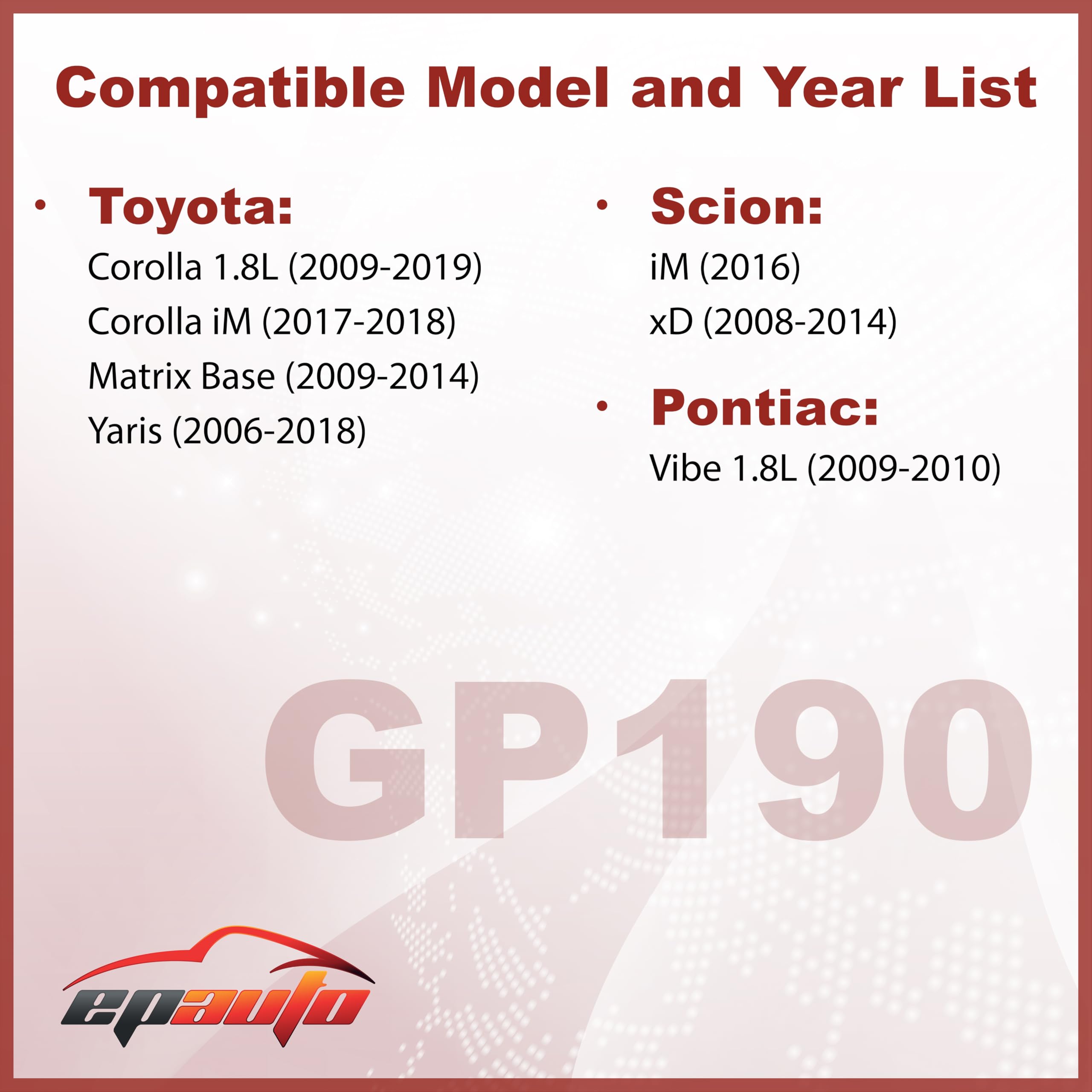 EPAuto GP190 (CA10190) Engine Air Filter, Replacement for Toyota Corolla 1.8L, Yaris, Matrix, Scion iM, xD, Pontiac Vibe – Fits Select Models 2006–2019