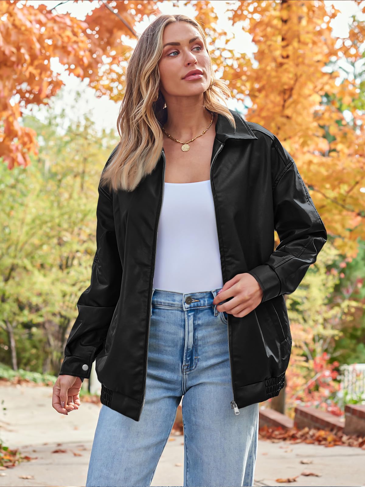 AUTOMET Womens Oversized Leather Jackets Faux Suede Fall Fashion Motorcycle Coats Winter Outfits Clothes Y2k Tops Black S