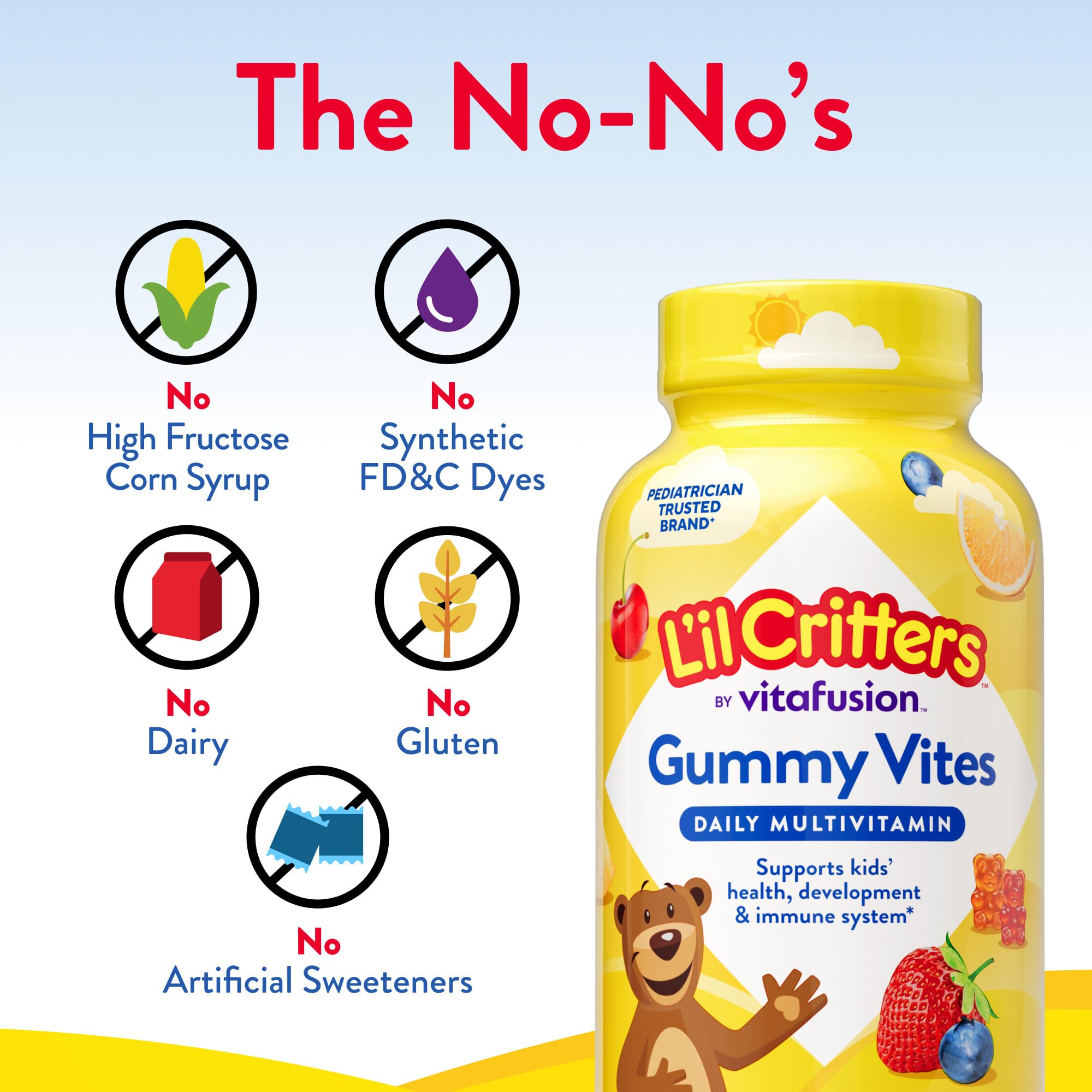 L'il Critters Gummy Vites Daily Kids Multivitamins Assorted Fruit Flavors for Ages 2+ Toddlers & Kids, Gummy Vitamin with Vitamin C and D, 95-190 Day Supply, 190 Gummies