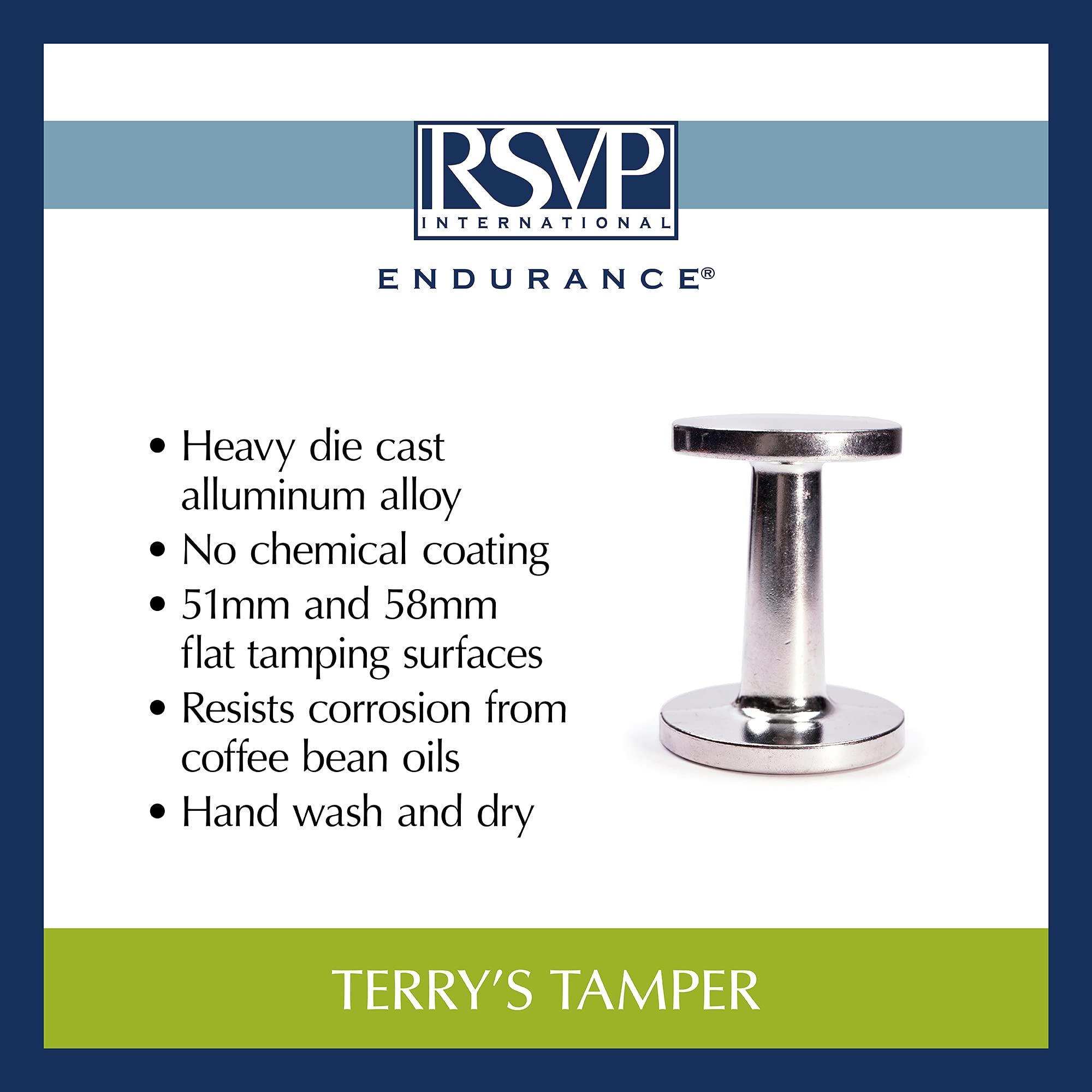RSVP International Espresso Coffee Kitchen Tool Home and Commercial Use, Dual Sided Tamper, Aluminum Alloy