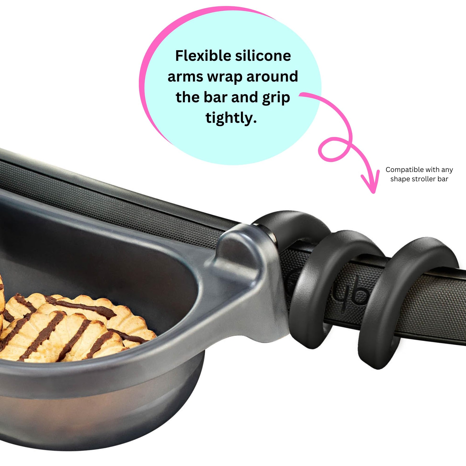 Swanoo Universal Stroller Snack Tray | Compatible with Nuna | Stroller Cup Holder | Silicone Arms Grip Bumper Bar | Stroller Tray Attachment with Cups Holder for Baby Toddler | Stroller Accessories