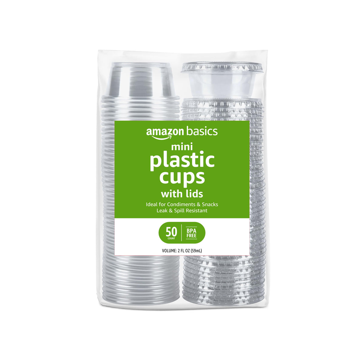 Amazon Basics Einweg-Plastikbecher mit Deckel, Mini, 60 ml, 50 Stück