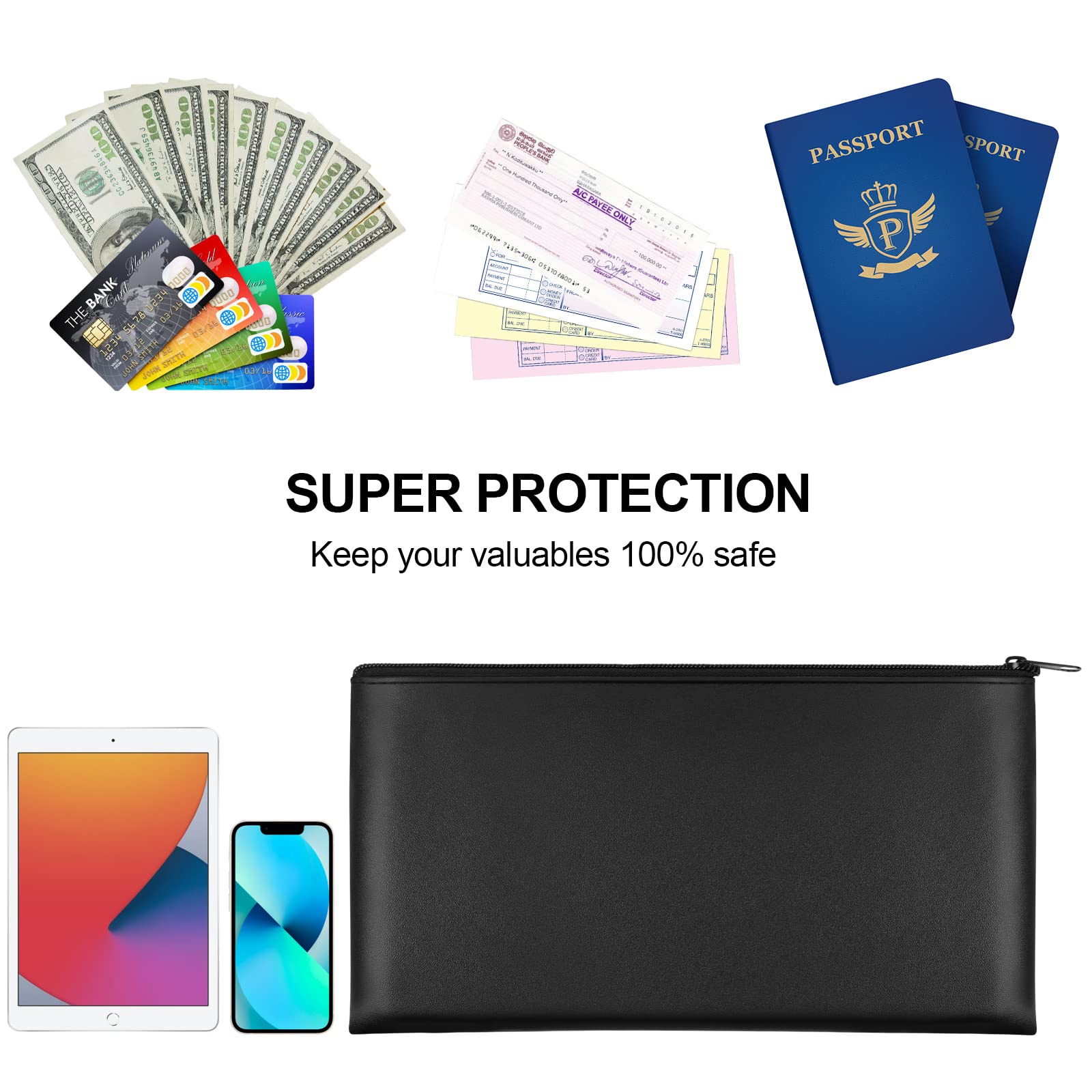 2 Pieces Money Bags with Zipper, 11x6.1 inch Money Pouch, Bank Bag, Cash Bag, Check Wallet, Cosmetics