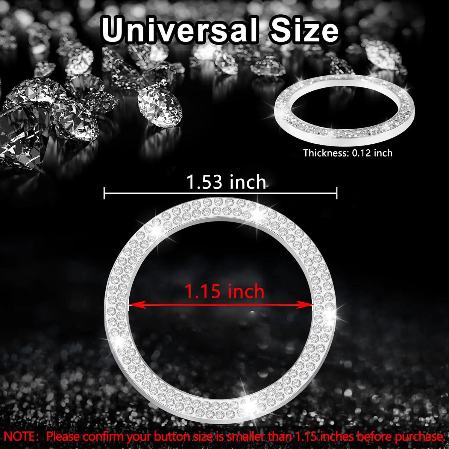 LivTee 2 PCS Crystal Double Rhinestone Car Engine Start Stop Decoration Ring, Bling Car Interior Accessories for Women, Push to Start Button Cover Sticker, Automotive Decals, White