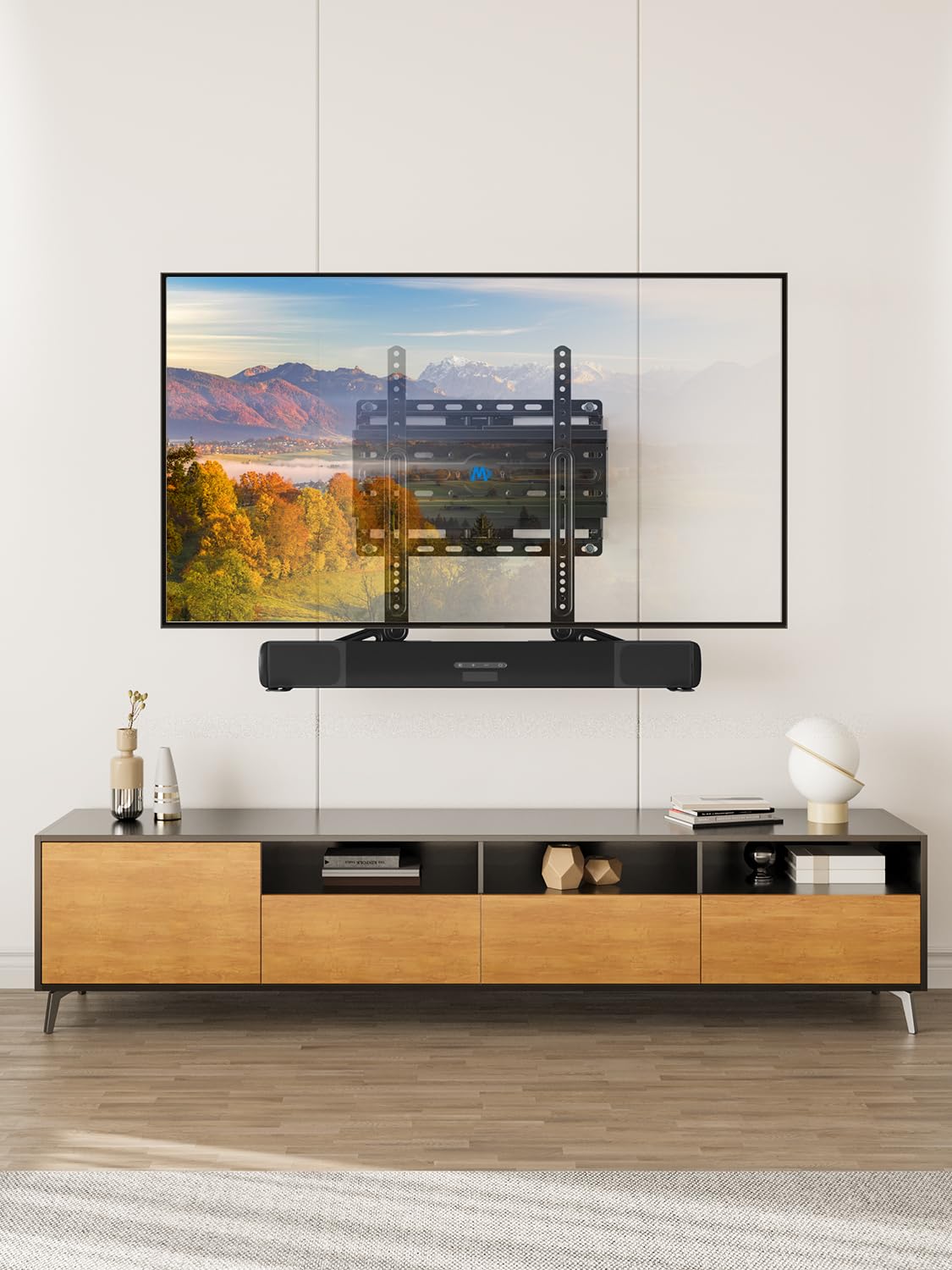 Mounting Dream Soundbar Mount Bracket for Mounting Above or Under TV Fits Most of Sound Bars Up to 15 Lbs, with Detachable Long Extension Plates MD5420