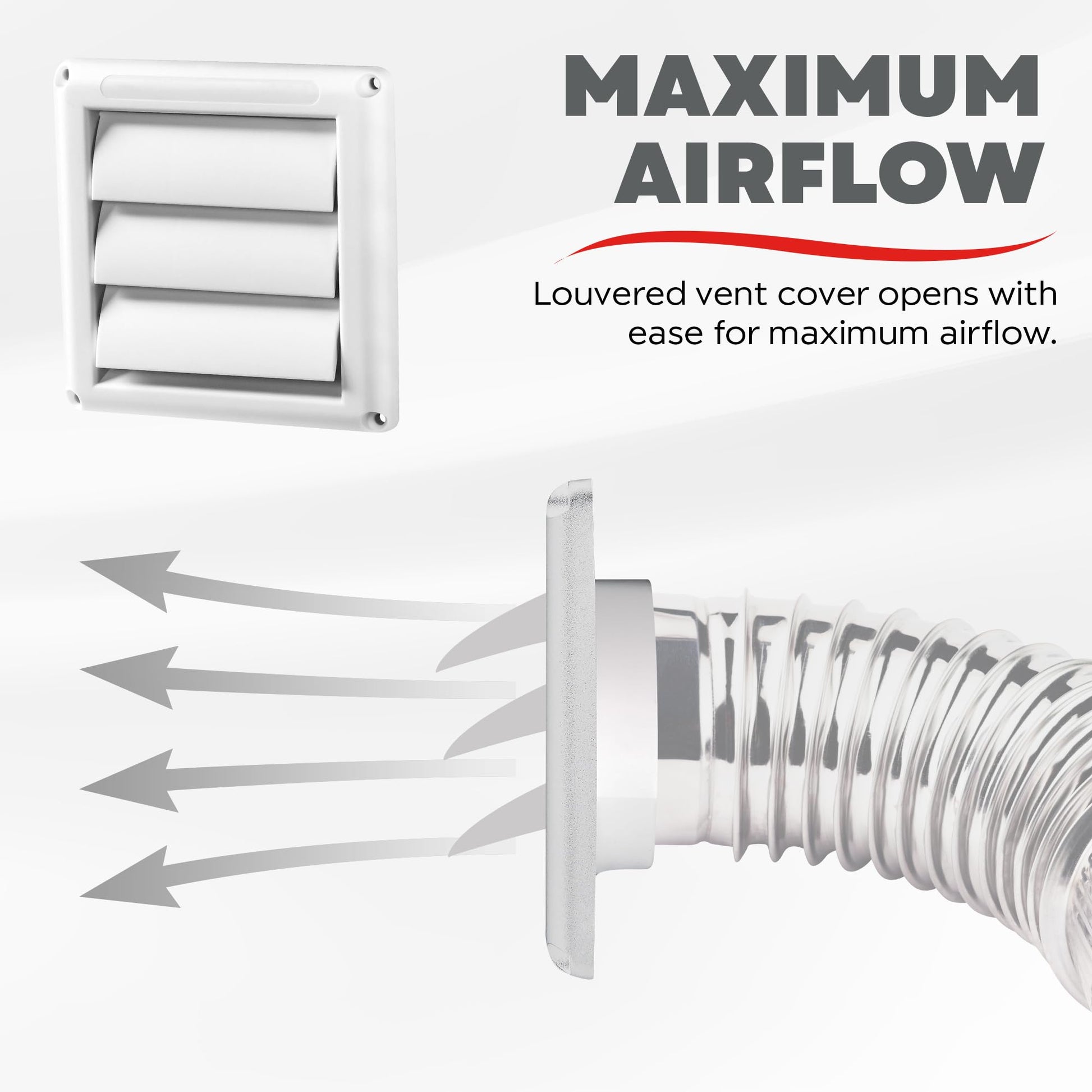 Deflecto Supurr-Vent Louvered Weather-Resistant Outdoor Plastic Dryer Vent Cover for 4 inch Pipe, UV Protection for Maximum Airflow Efficiency & Long-Lasting Durability | 6 inch x 6 inch Size | White