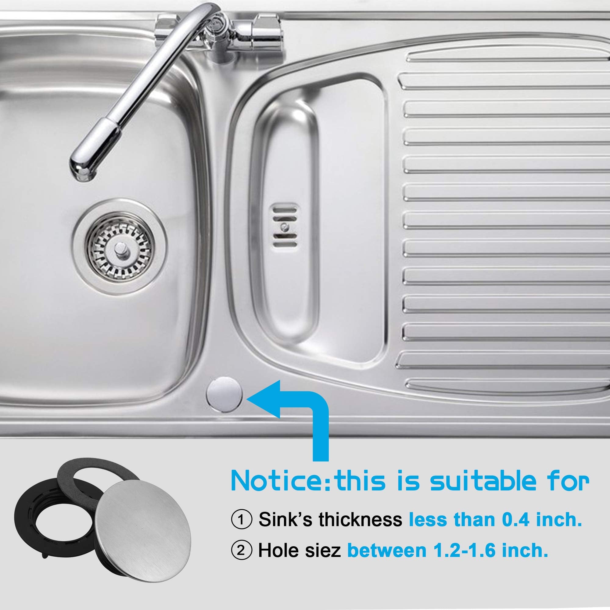 Kitchen Faucet Hole Cover Stainless Steel, Premium Sink Tap Hole Cover, Brushed Stainless Steel
