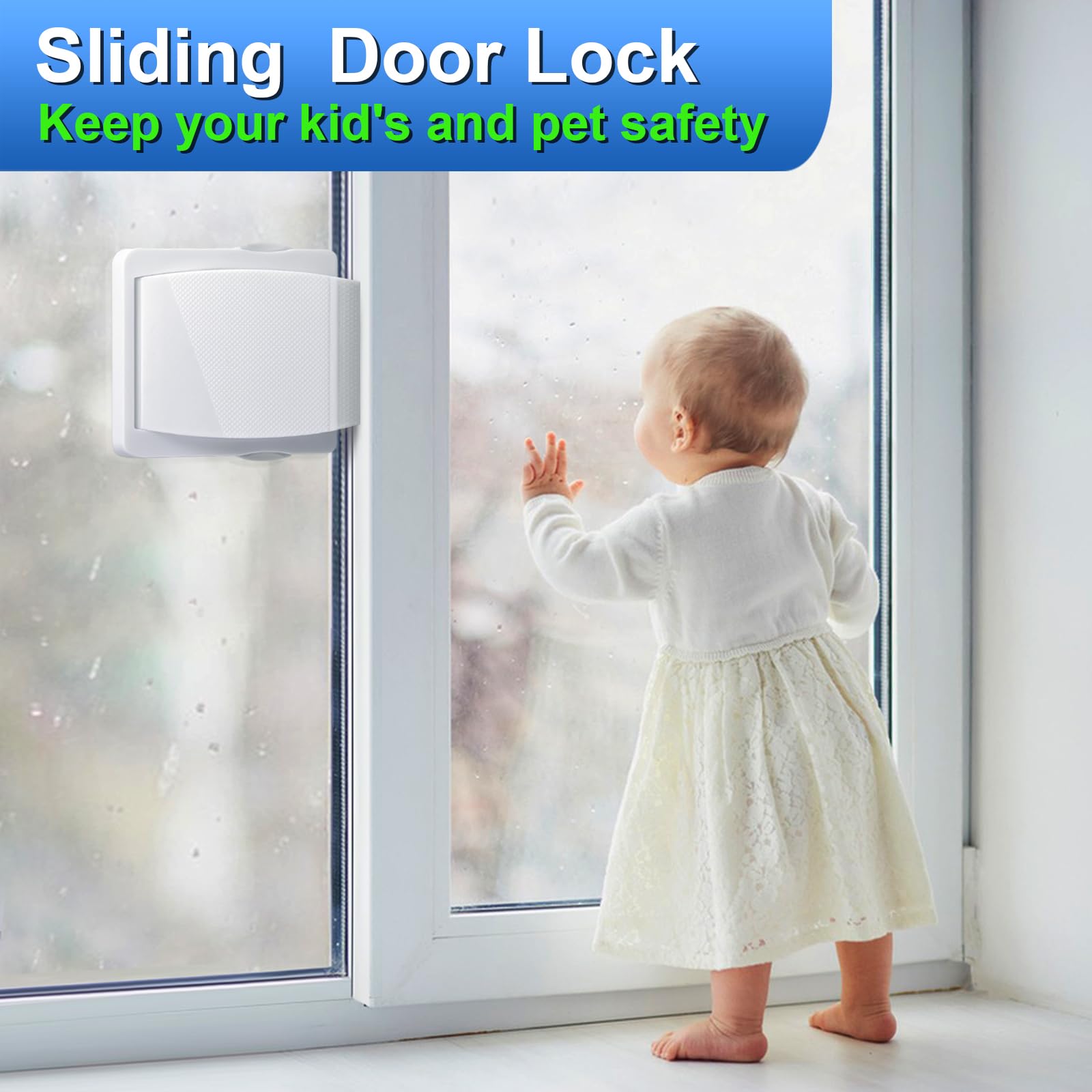 Sliding Door Lock, 2 Pack Child Safety Sliding Glass Door Lock for Sliding Glass Doors, Sliding Windows, Sliding Closet, etc. Easy to Installation Provides More Security for Your Baby and Pets