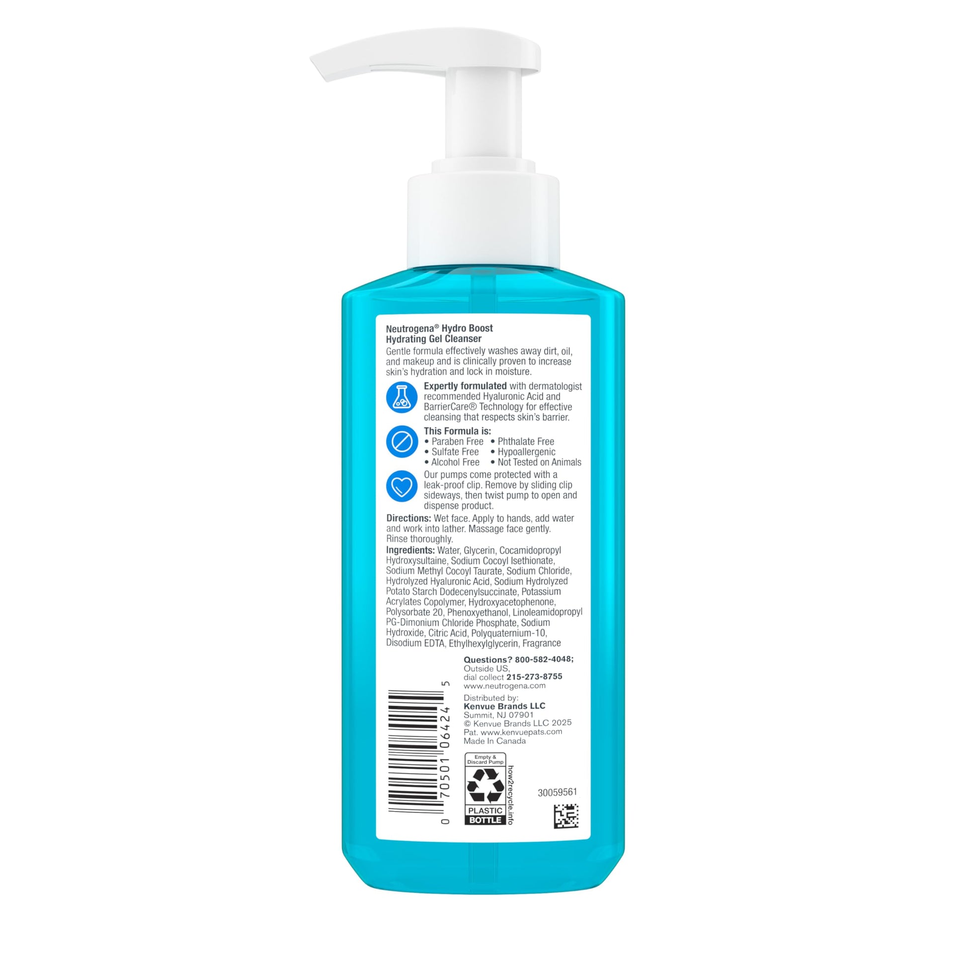 Neutrogena Hydro Boost Hydrating Face Wash & Makeup Remover, Gentle Facial Cleanser Gel with Hyaluronic Acid, Locks Moisture for Soft Supple Skin, Hypoallergenic, Oil-Free, Soap-Free, 7.8 fl oz