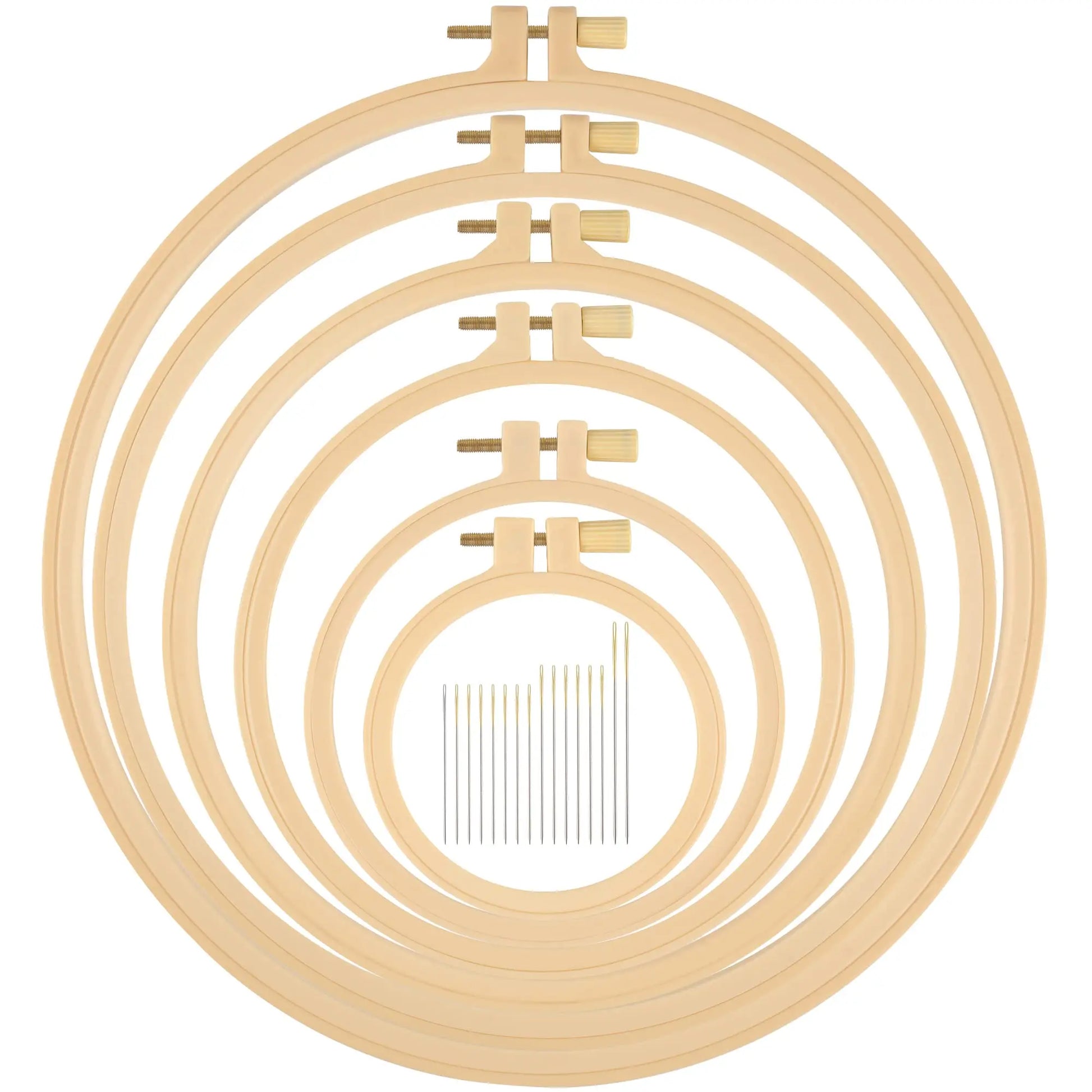 6 Pcs Embroidery Hoop 6 Size, Round Plastic Cross Stitch Hoop with 16 Needles (3.6In to 10.7 in), Small Embroidery Hoop, Cross Stitch Hoops and Frames, Suitable for Embroidery, Craft Sewing