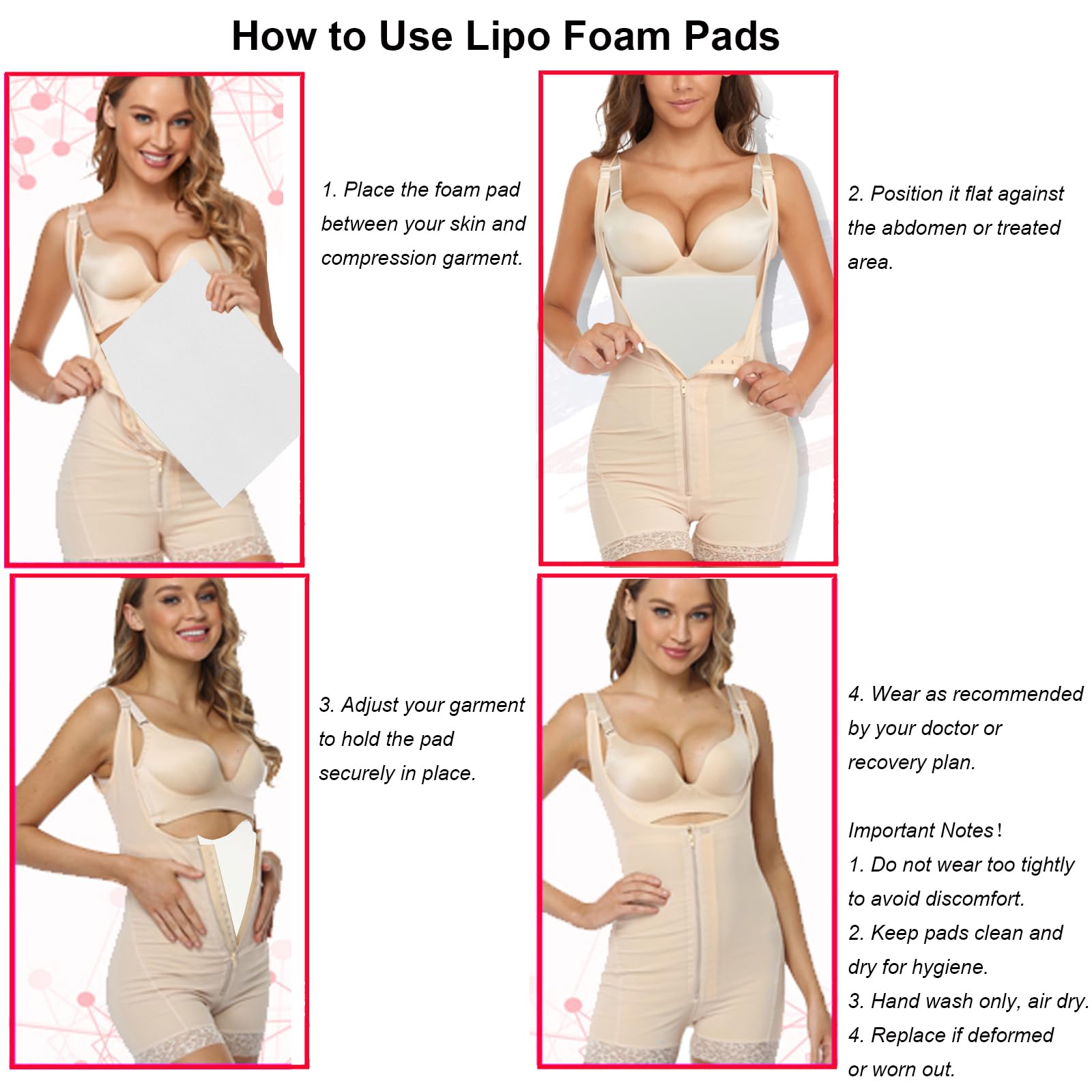 KUSMOO 5 Pack Lipo Foam Pads for Post Surgery Ab Board Liposuction Surgery Flattening Abdominal Compression Garments Lipo Foam Sheets 8" x 11"