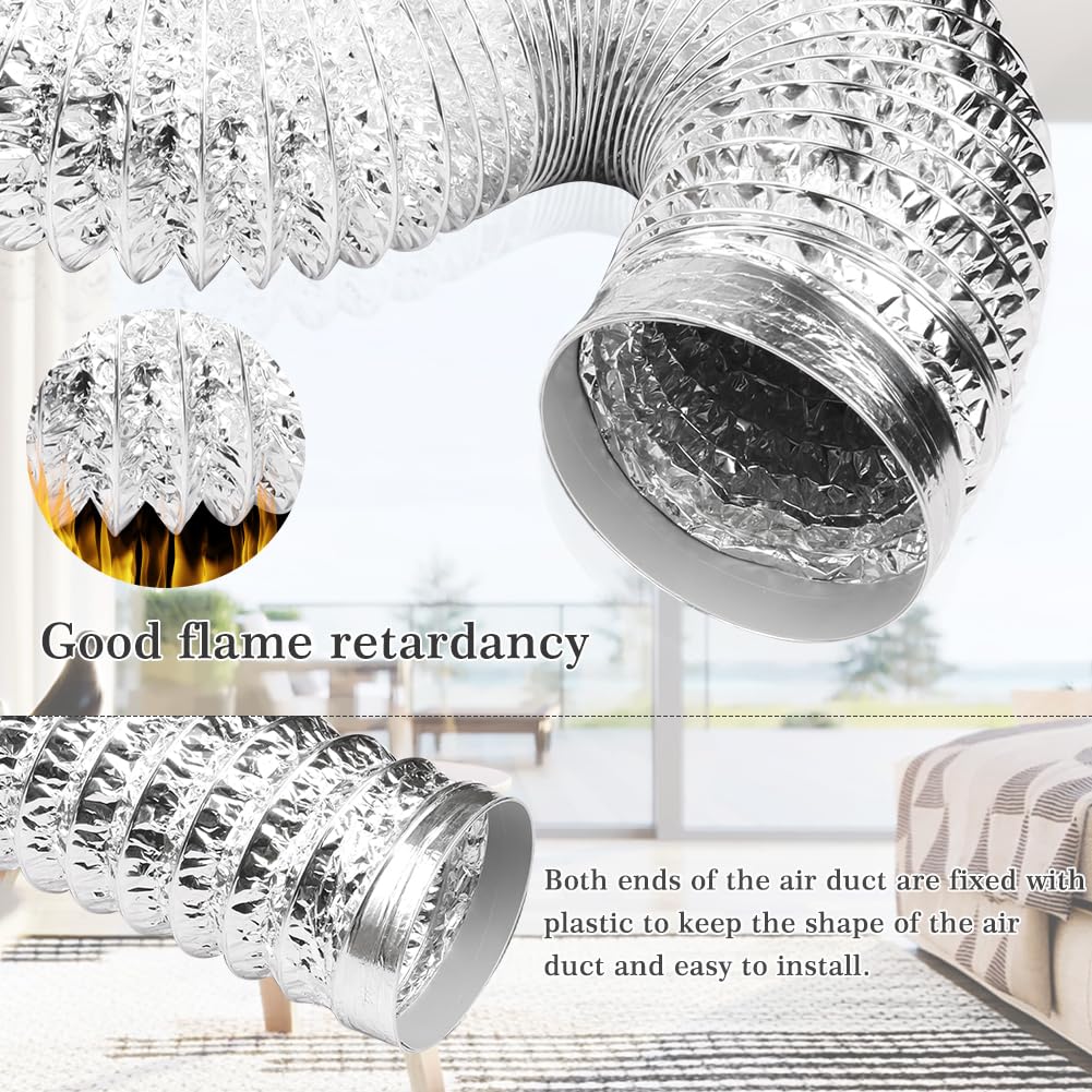 Omont Dryer Vent Hose 4 Inch 5FT Flexible Dryer Ducting Tube Air Duct Aluminum Insulated Flex Hose Kit Indoor Outdoor