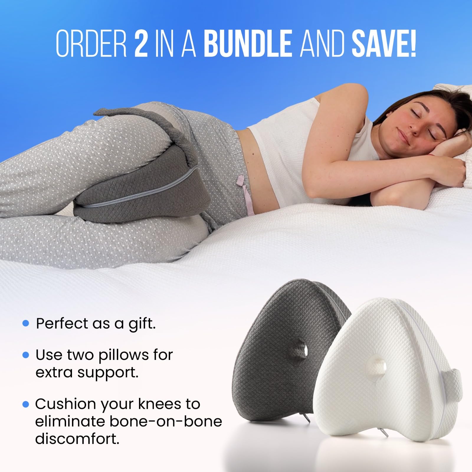 TULARIS Knee Pillow for Side Sleepers Hip Pain - Between Leg Pillow for Side Sleeping - Sciatica Pain Relief Support for Lower Back, Knees, Joints, and Spine