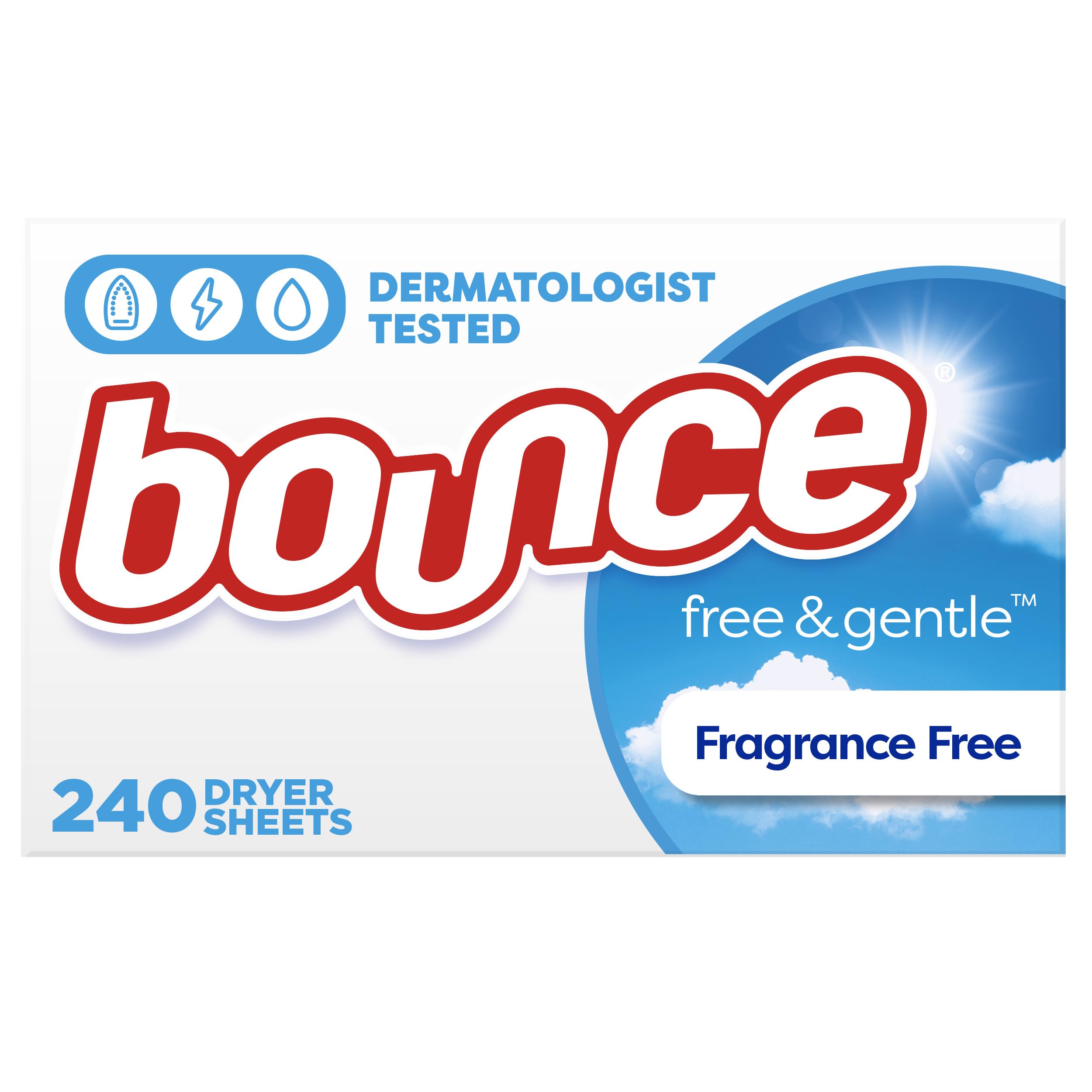 Bounce Free & Gentle Trocknertücher, geruchsneutral, 240 Stück, hypoallergen und dermatologisch getestet