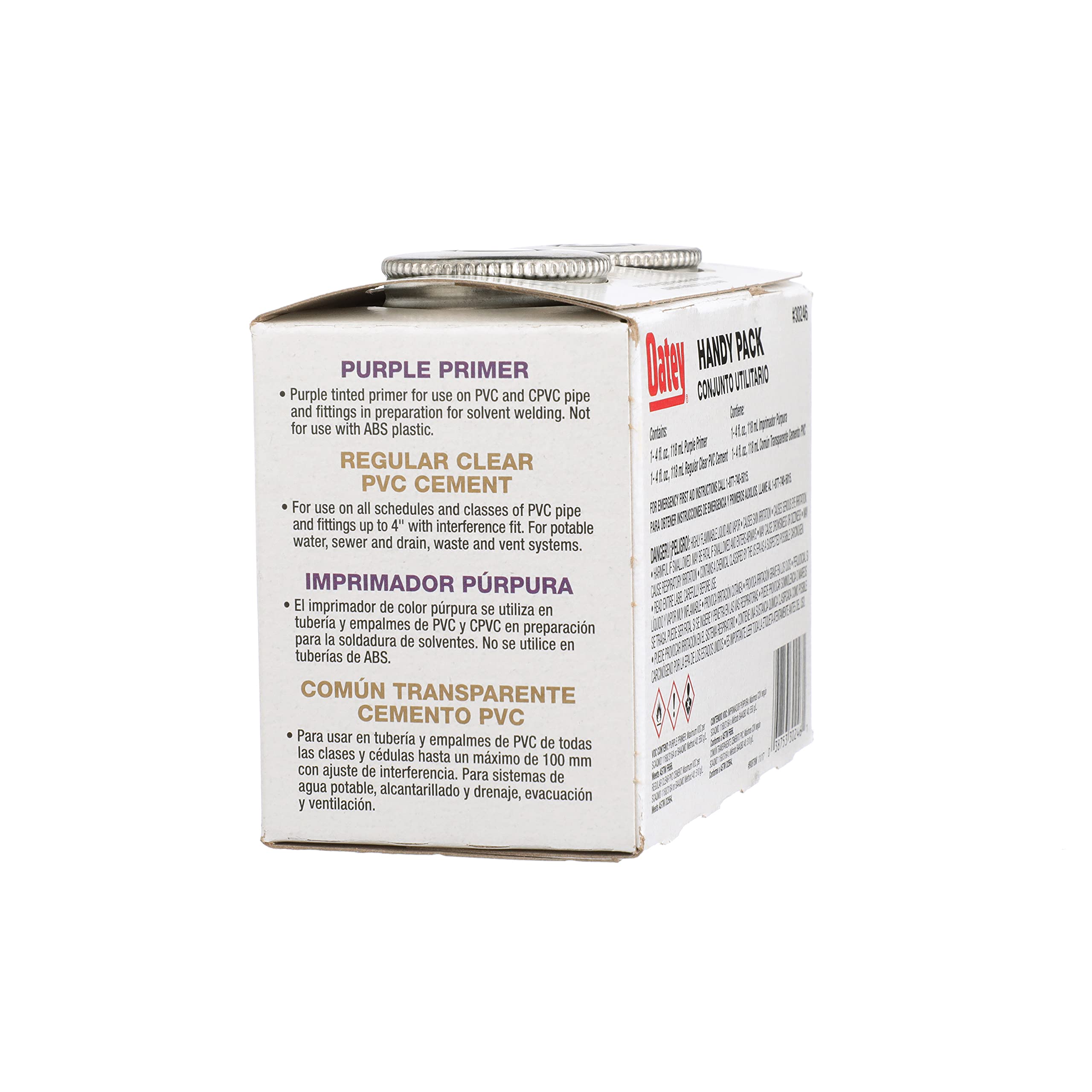 Oatey 30246 4 oz. PVC Regular Clear Cement and 4 oz. NSF Purple Primer Handy Pack
