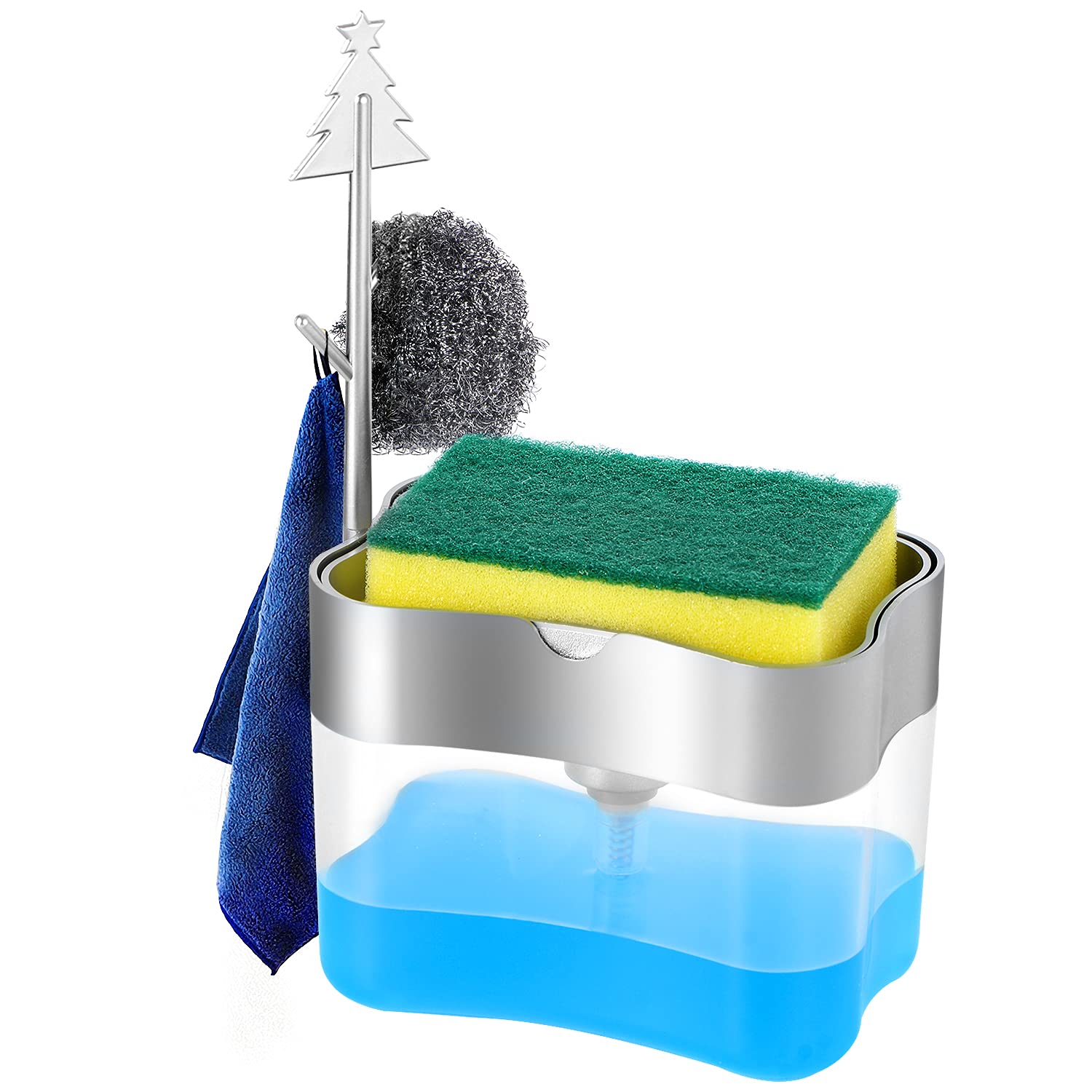 New 2025 Version soap Dispenser with Added Features - Premium Quality Dish Soap Dispenser - Countertop Kitchen Soap Dispenser, Sink Dish Washing 13 Ounces (Sponge Included)