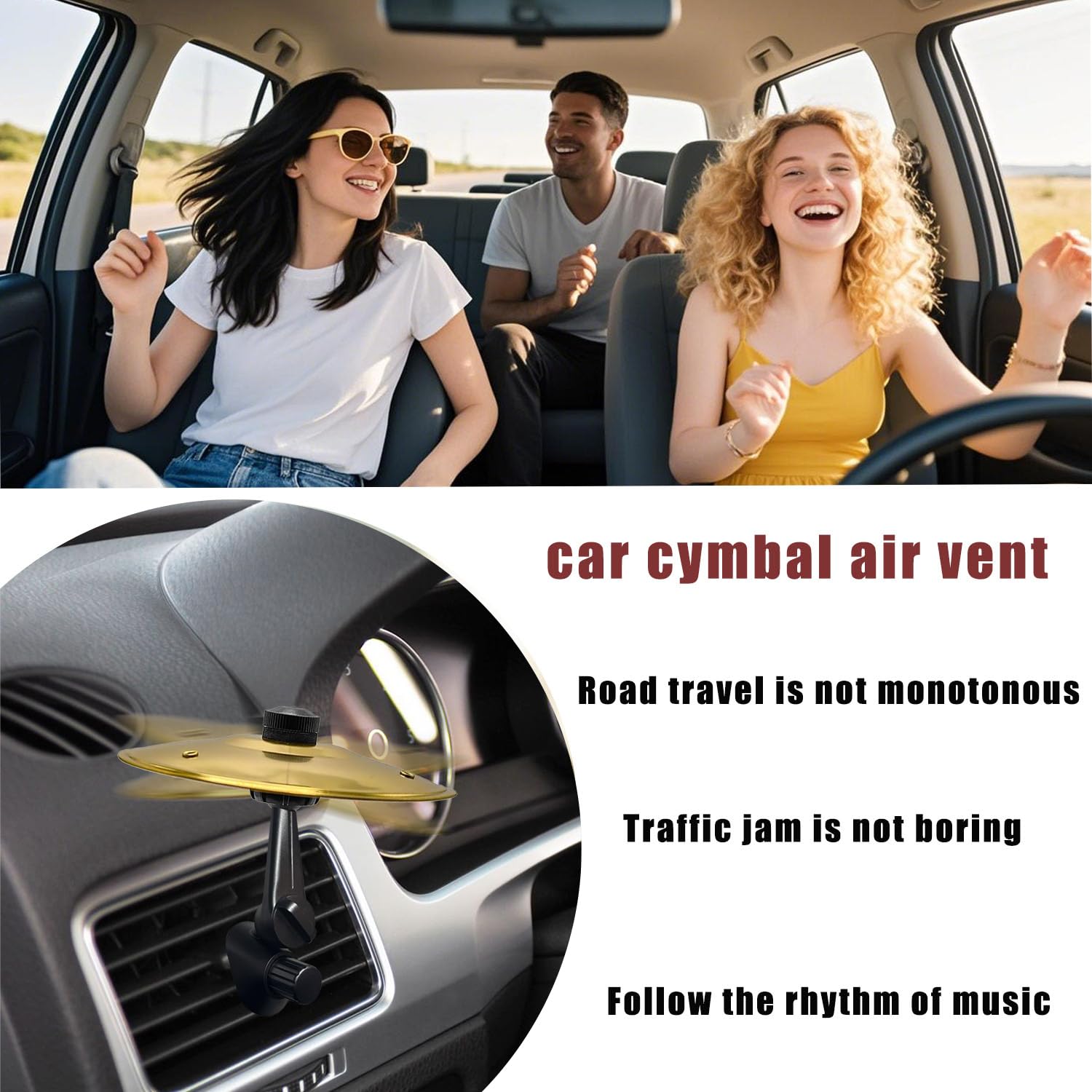 Car Cymbal, Car Cymbal Air Vent, Mini Drum Crash Cymbal For Car Vent, Suitable For All Types Of Vehicles (Gold)