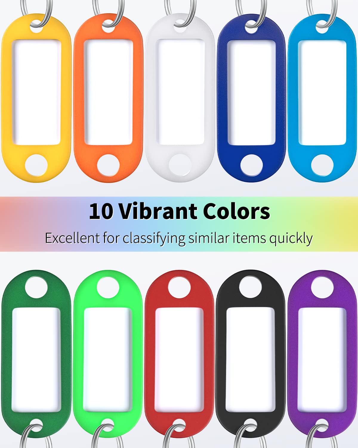 Uniclife 40 Pack Tough Plastic Key Tags with Split Ring Label Window, Assorted Colors