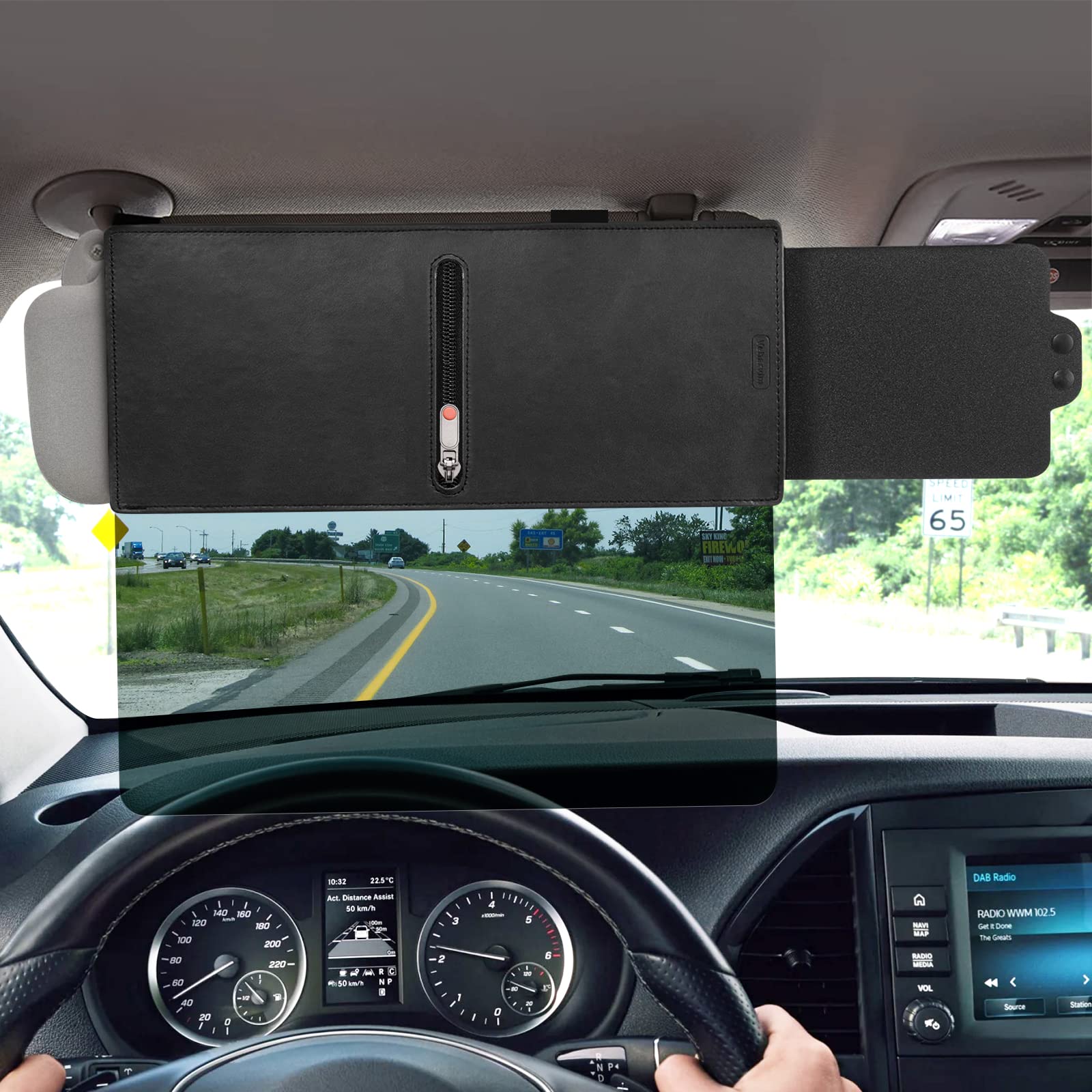 Veharvim Polarized Sun Visor for Car with Zipper Slider, Upgraded UV400 Car Sun Visor Extension with PC Lens and Side Sunshade,Anti-Glare Visor for Safe Driving,UV-Filtering/Protection
