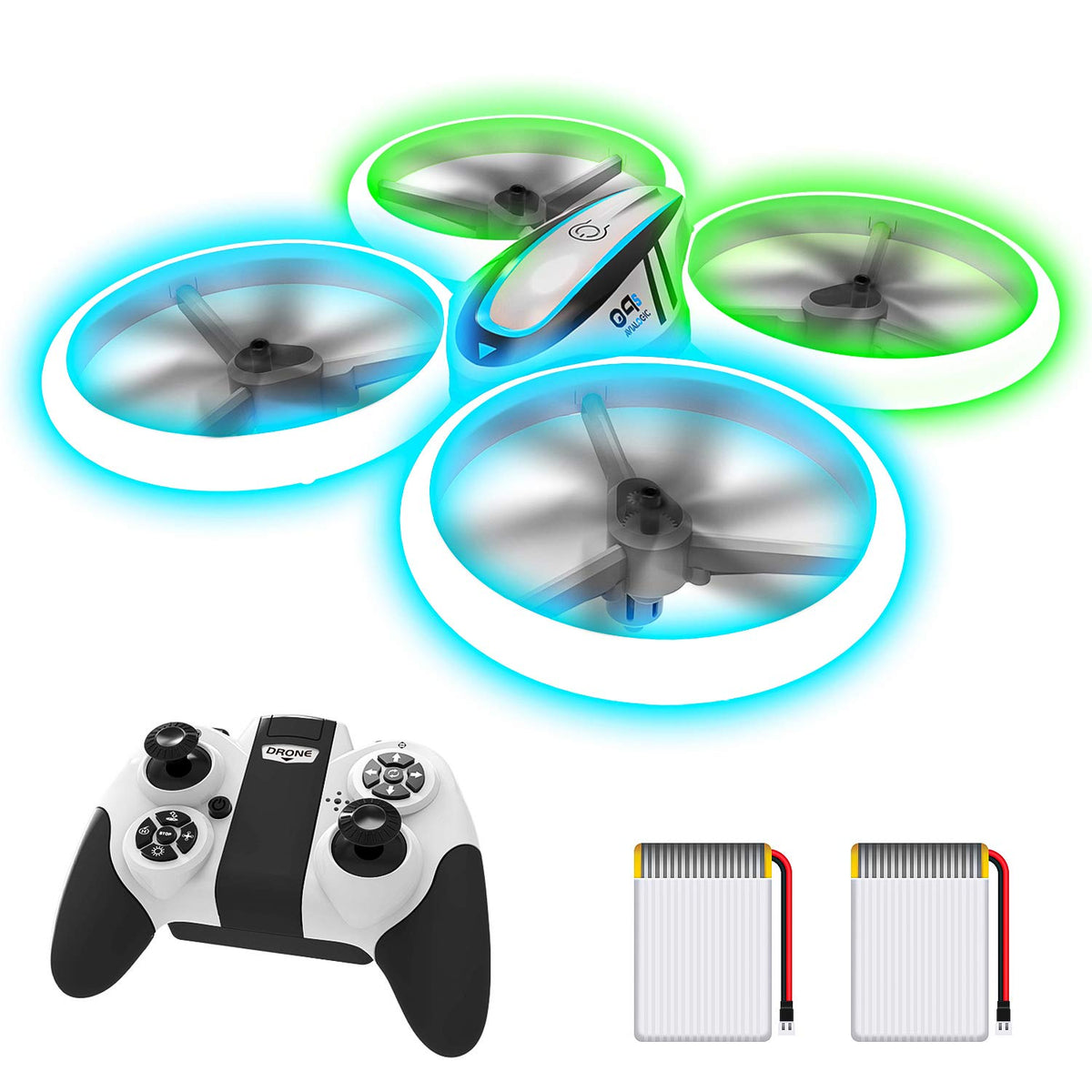 Q9s Drohne für Kinder, RC-Drohne mit Höhenhaltung und Headless-Modus, Quadrocopter mit blauem und grünem Licht, voller Propellerschutz, 2 Akkus und Fernbedienung, einfach zu fliegen, Kindergeschenke, Spielzeug für Jungen und Mädchen