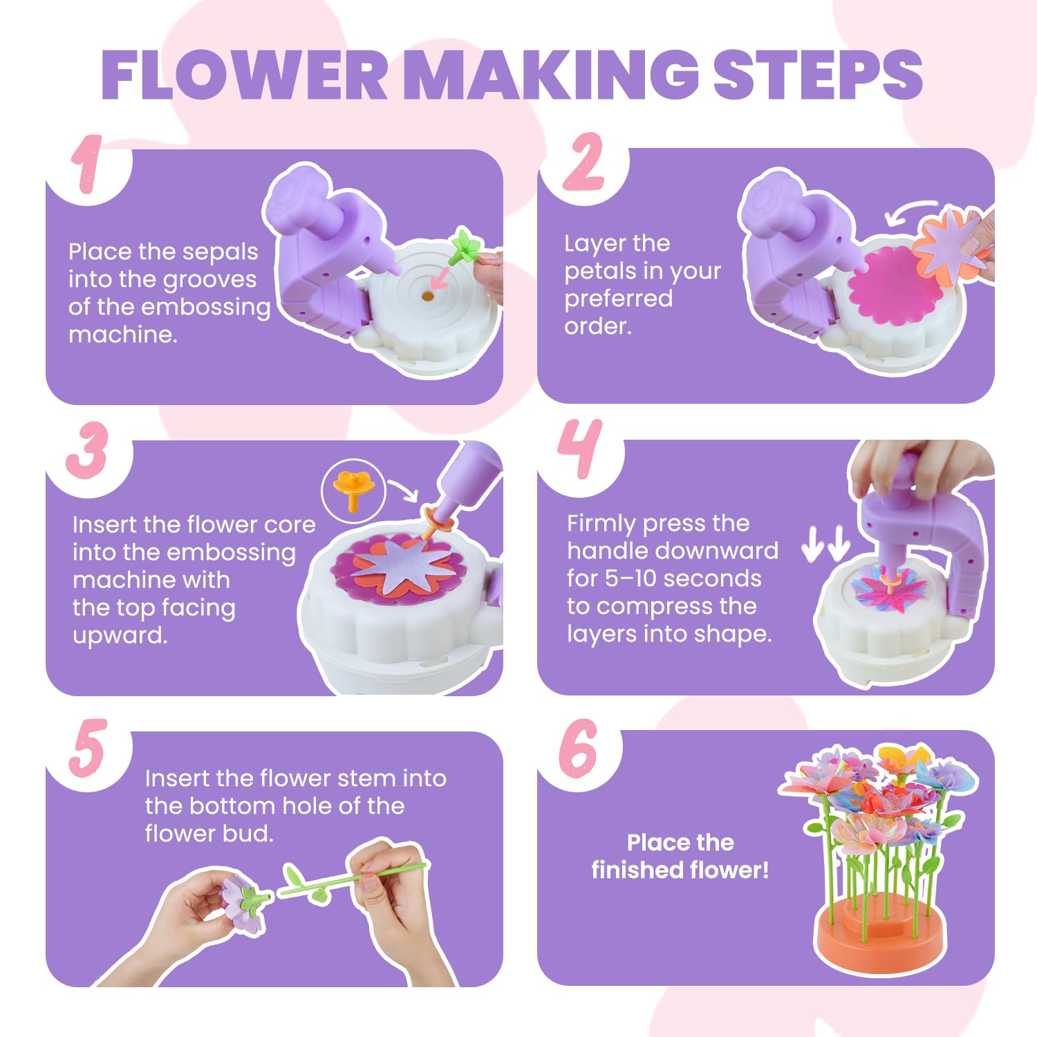 windpaint Toys for Girls 3 4 5 6 7 8 9 10 Years Old, DIY Craft Kits for Kids, Fabric Flower Bouquets for Girls Gifts, Educational Learning Detective Toys for Toddler Kids,Birthdays Gifts (Purple)