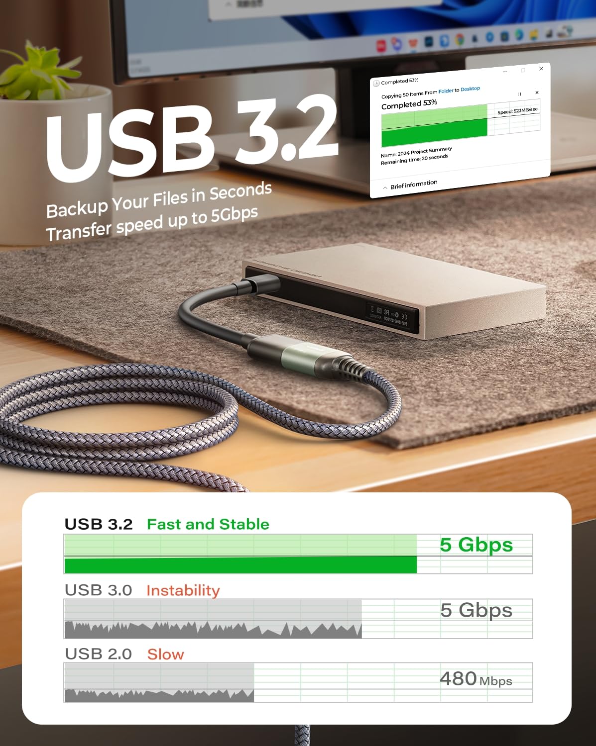 AINOPE USB Extension Cable,USB Extender,USB 3.0 Extension Cable, Male to Female Cord High Data Transfer Compatible with Webcam,USBKeyboard,Flash Drive,Hard Drive,Printer,10FT,Grey