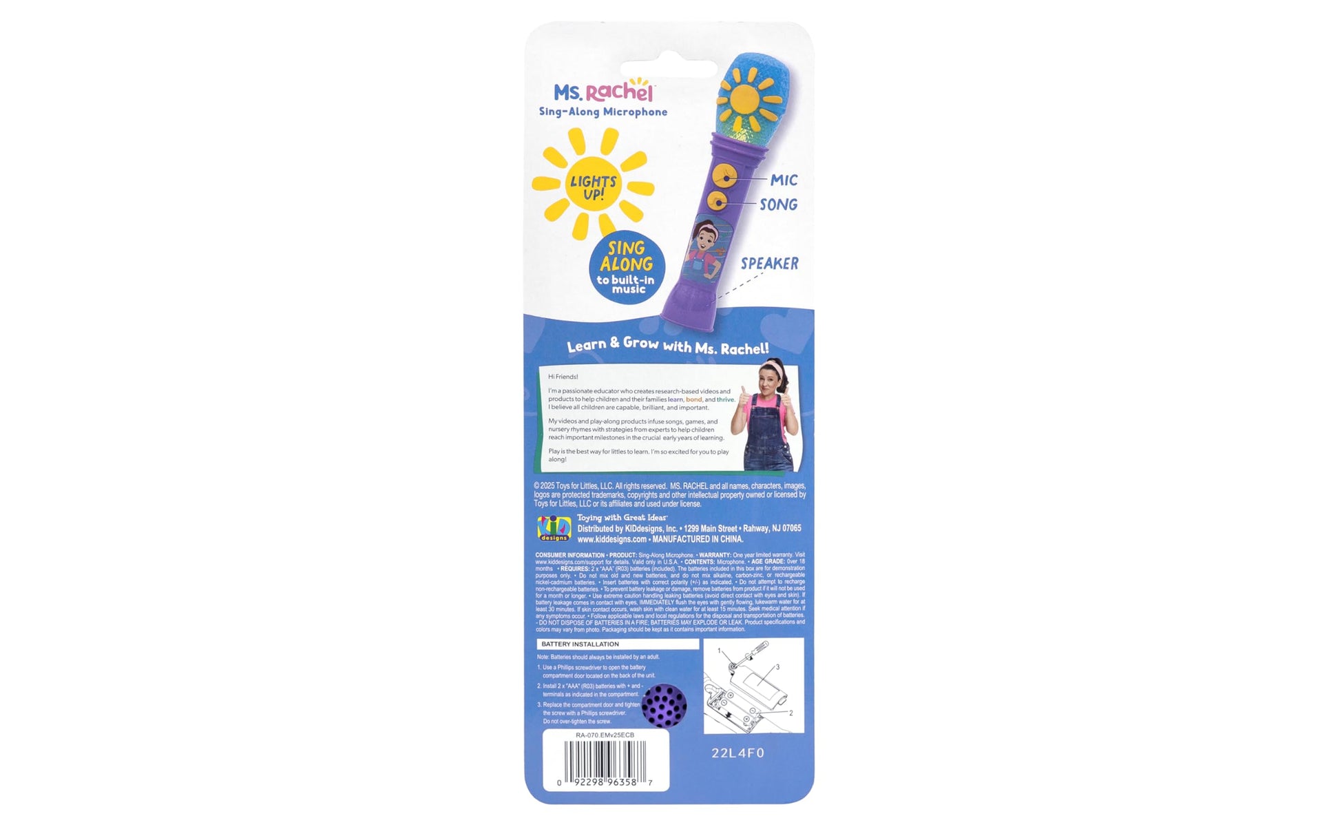 eKids Ms Rachel Toy Microphone for Kids, Includes Built-in Music and Lights, Toddler Toys for Ages 18 Months and Up (Purple)