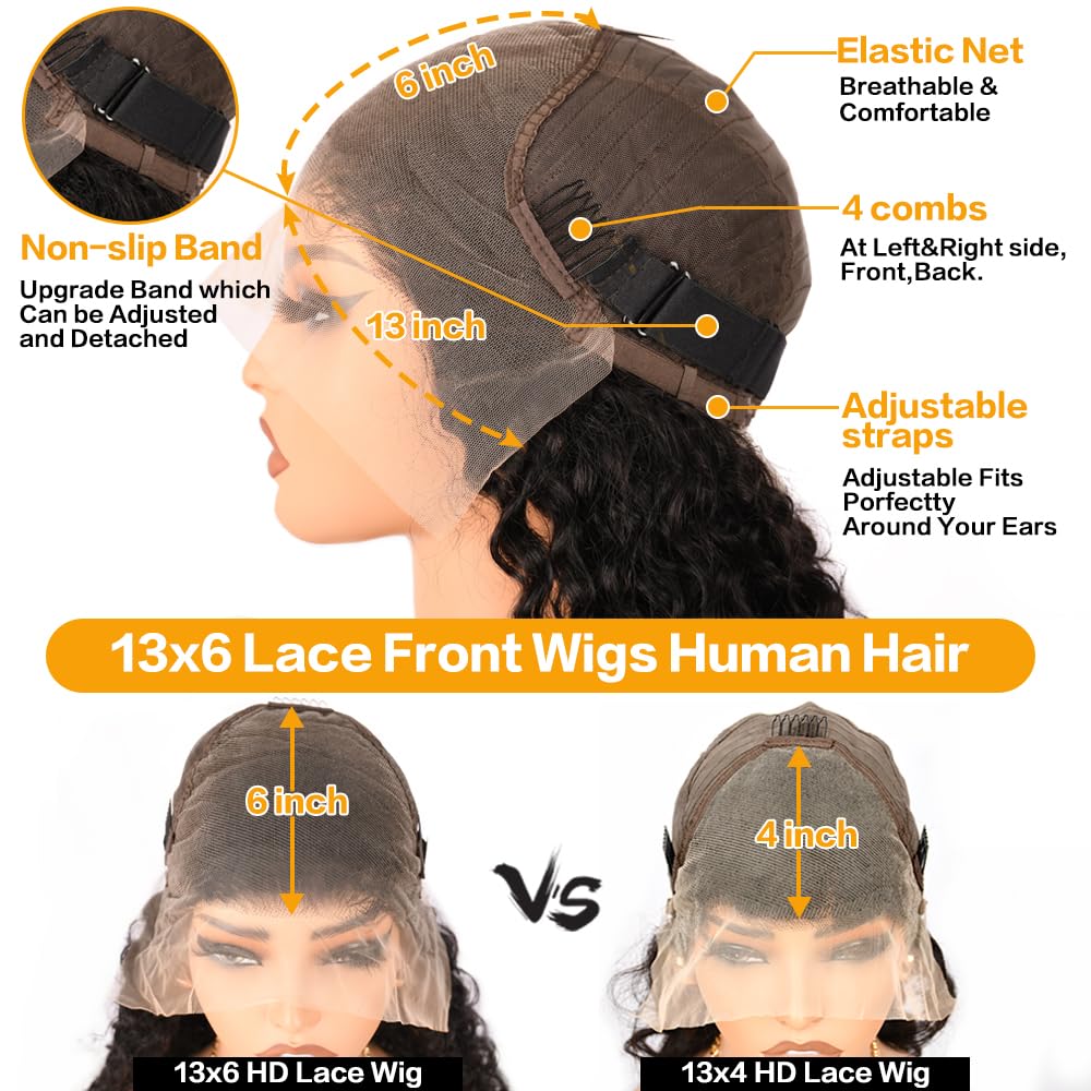 NANTLIY 30Inch Deep Wave Lace Front Wigs Human Hair 13x6 Lace Front Wigs Human Hair Pre Plucked 200% Density for Women Deep Curly Glueless Wigs Human Hair Pre Plucked with Baby Hair