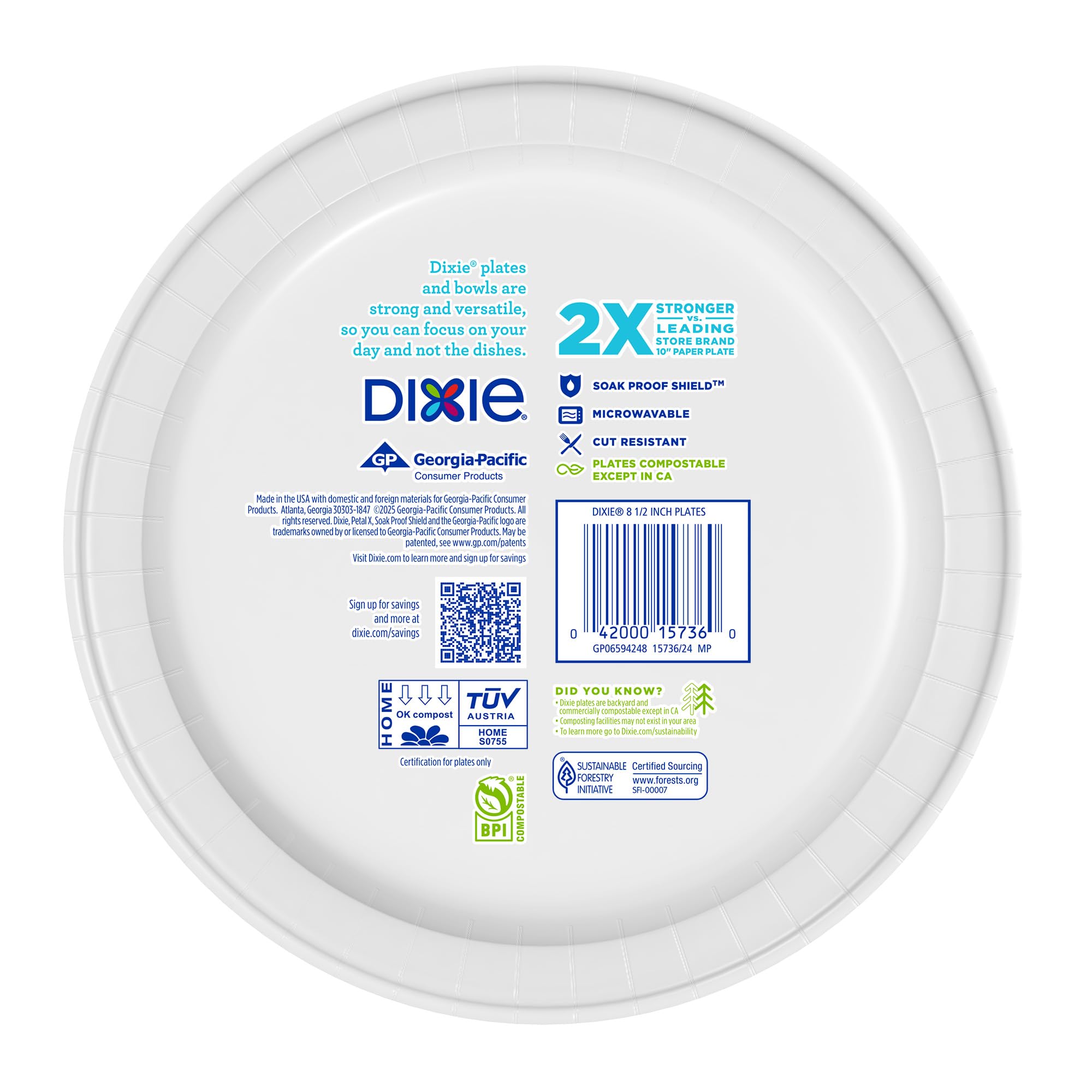 Dixie Medium Paper Plates, 8.5 Inch, 90 Count, 2X Stronger*, Microwave-Safe, Soak-Proof, Cut Resistant, Disposable Plates For Everyday Breakfast, Lunch, & Dinner Meals