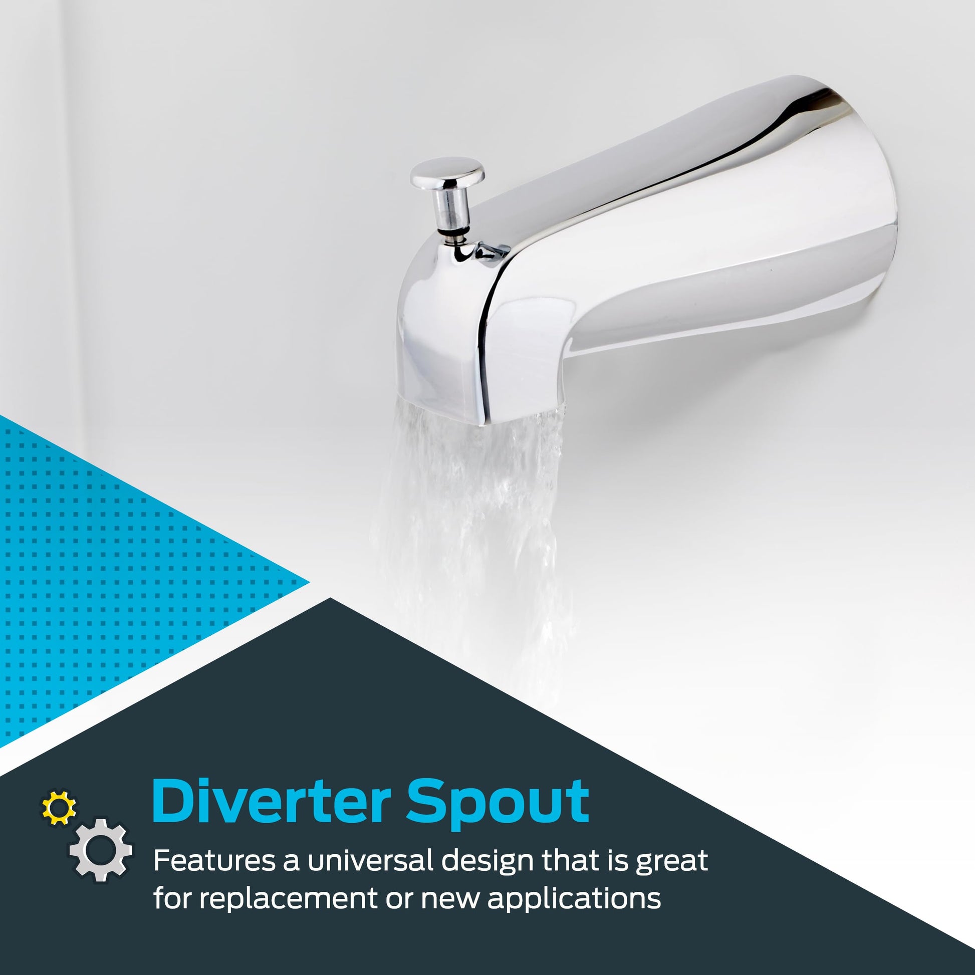 EZ-FLO 5-3/8 Inch Nose Diverter Tub Spout, 1/2 Inch IPS Connection, Chrome Finish, 15083