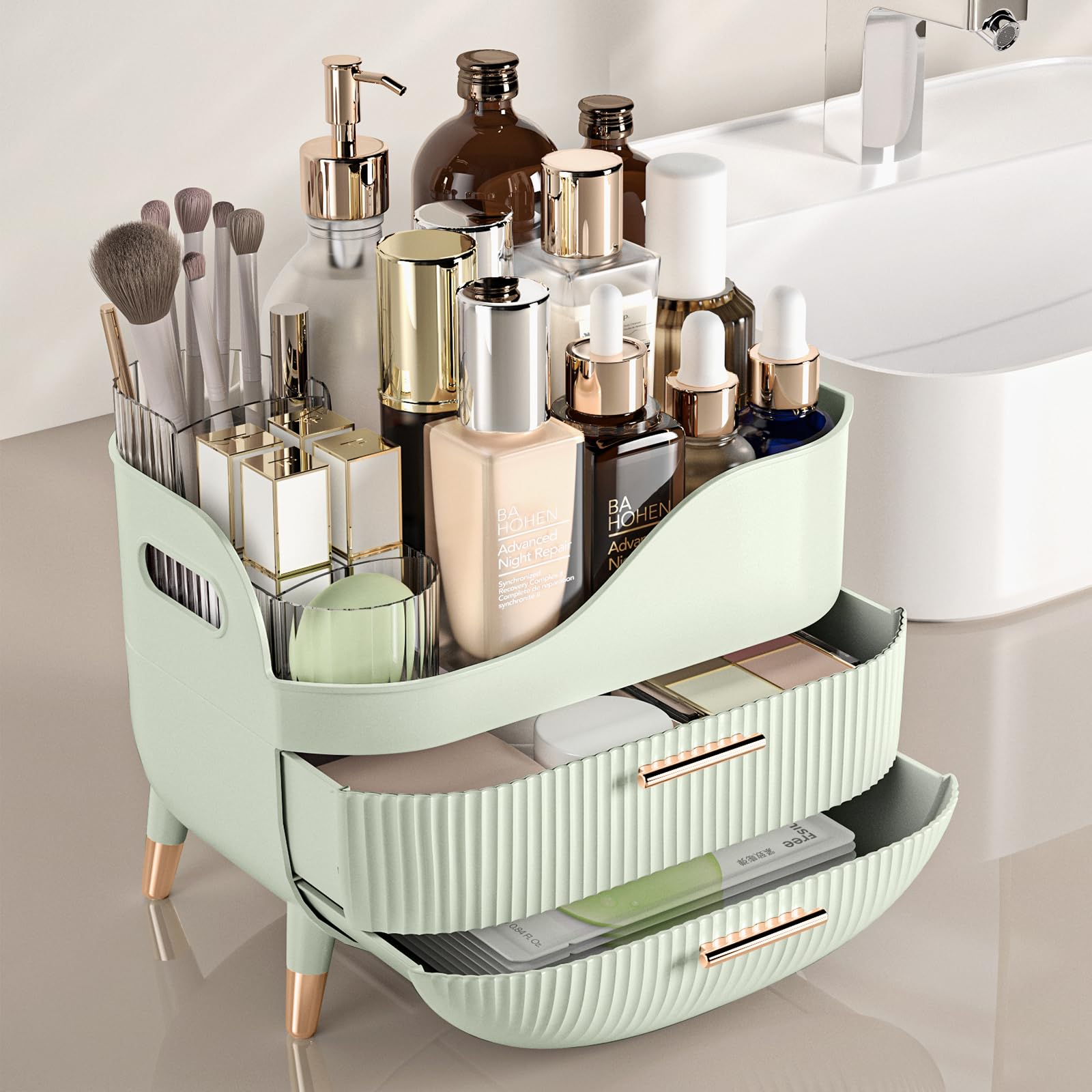 Pajiriona Makeup Organizer with Drawers,Skincare Organizer for Vanity,Storage Box with Handle,Large Cosmetic Display case for Dresser, Bathroom Countertop