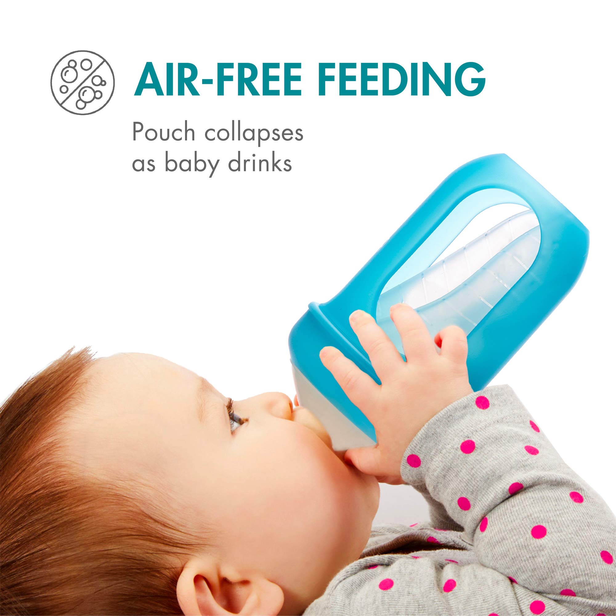 Boon Nursh Reusable Replacement Pouch with Collapsible Silicone Pouch Design - Everyday Baby Essentials - Stage 2 Medium Flow Baby Bottles - Gray - 8 Oz